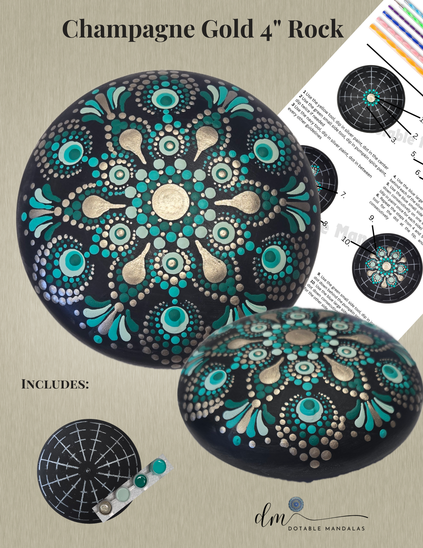 Champagne Gold Mandala 4" Rock Dot-Painting Pattern Kit