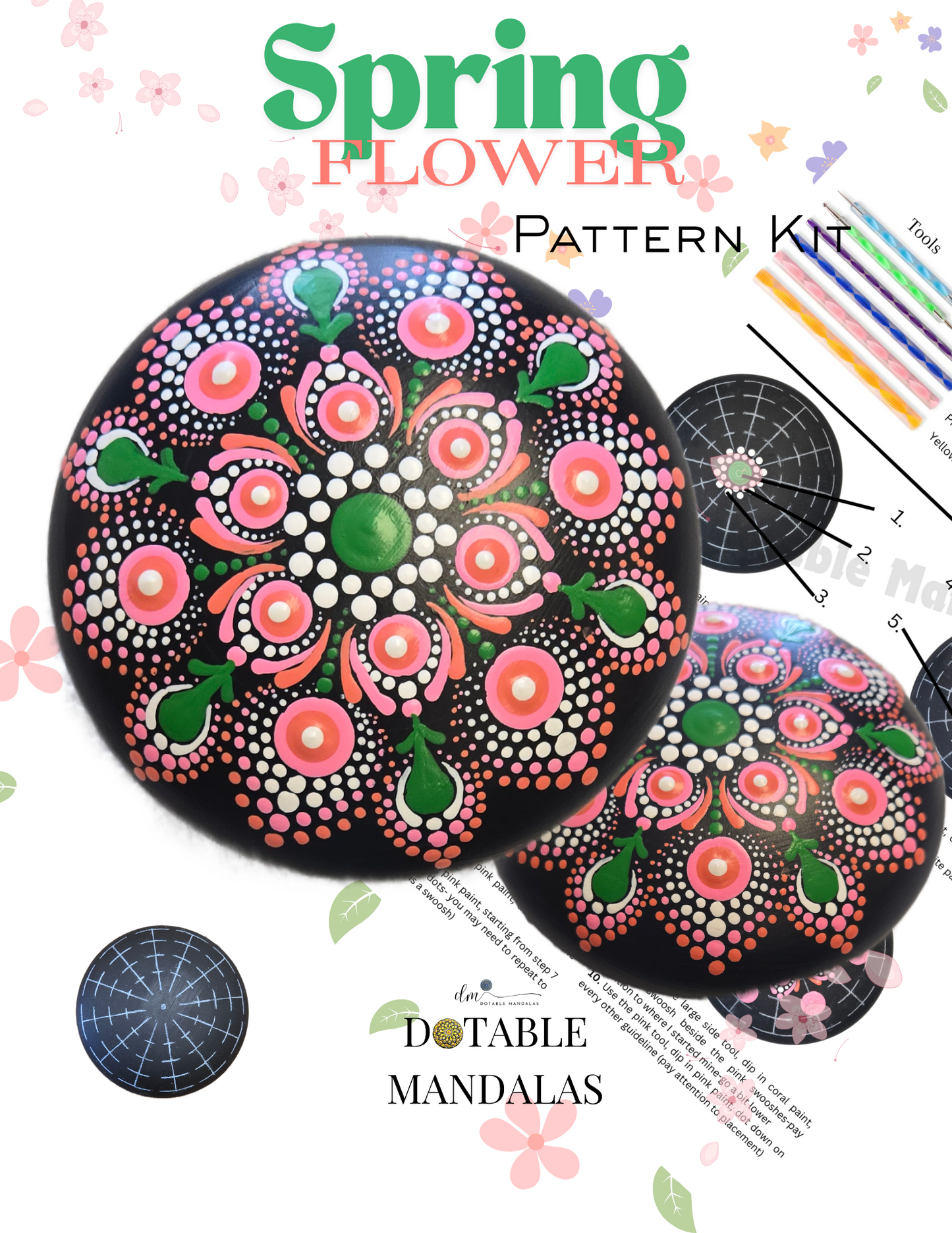 4" Spring Flower Rock Dot-Painting Pattern Kit