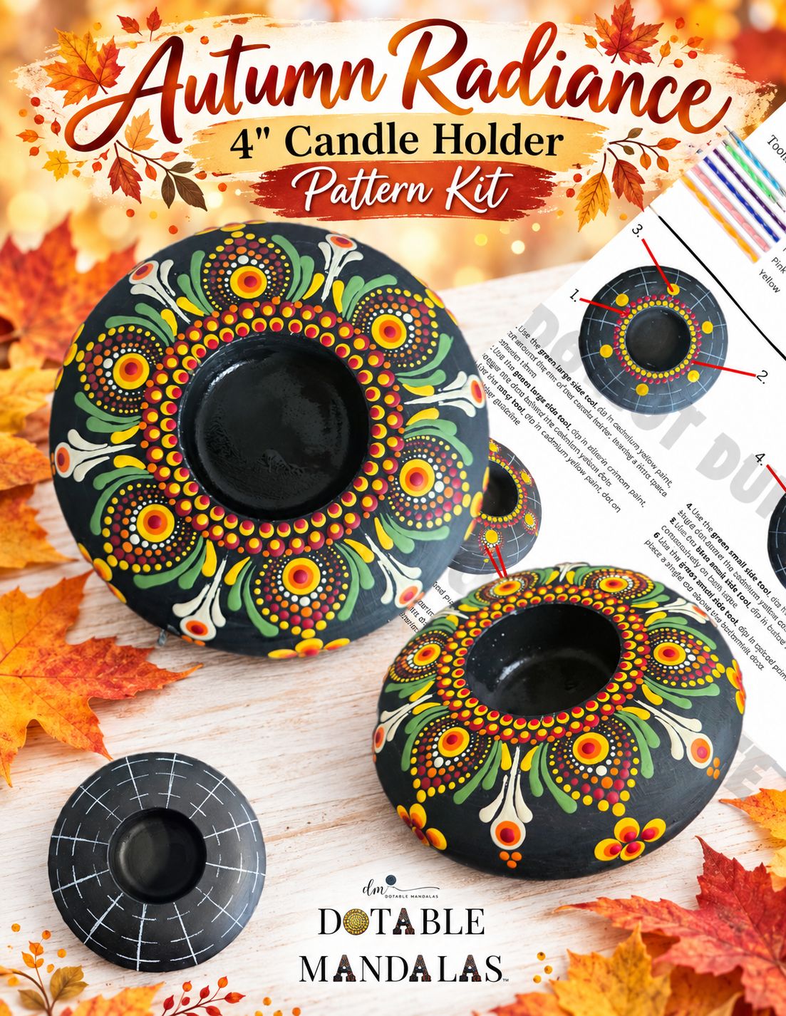 Autumn Radiance 4" Candle Holder Dot-Painting Pattern Kit