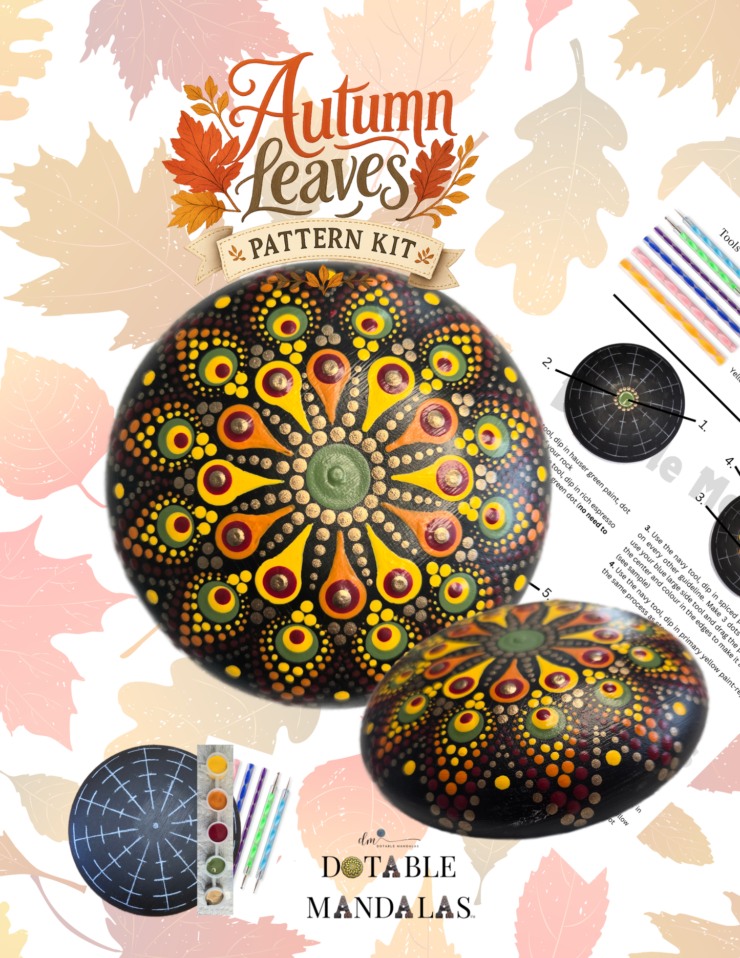 Autumn Leaves 4" Rock Dot-Painting Pattern Kit