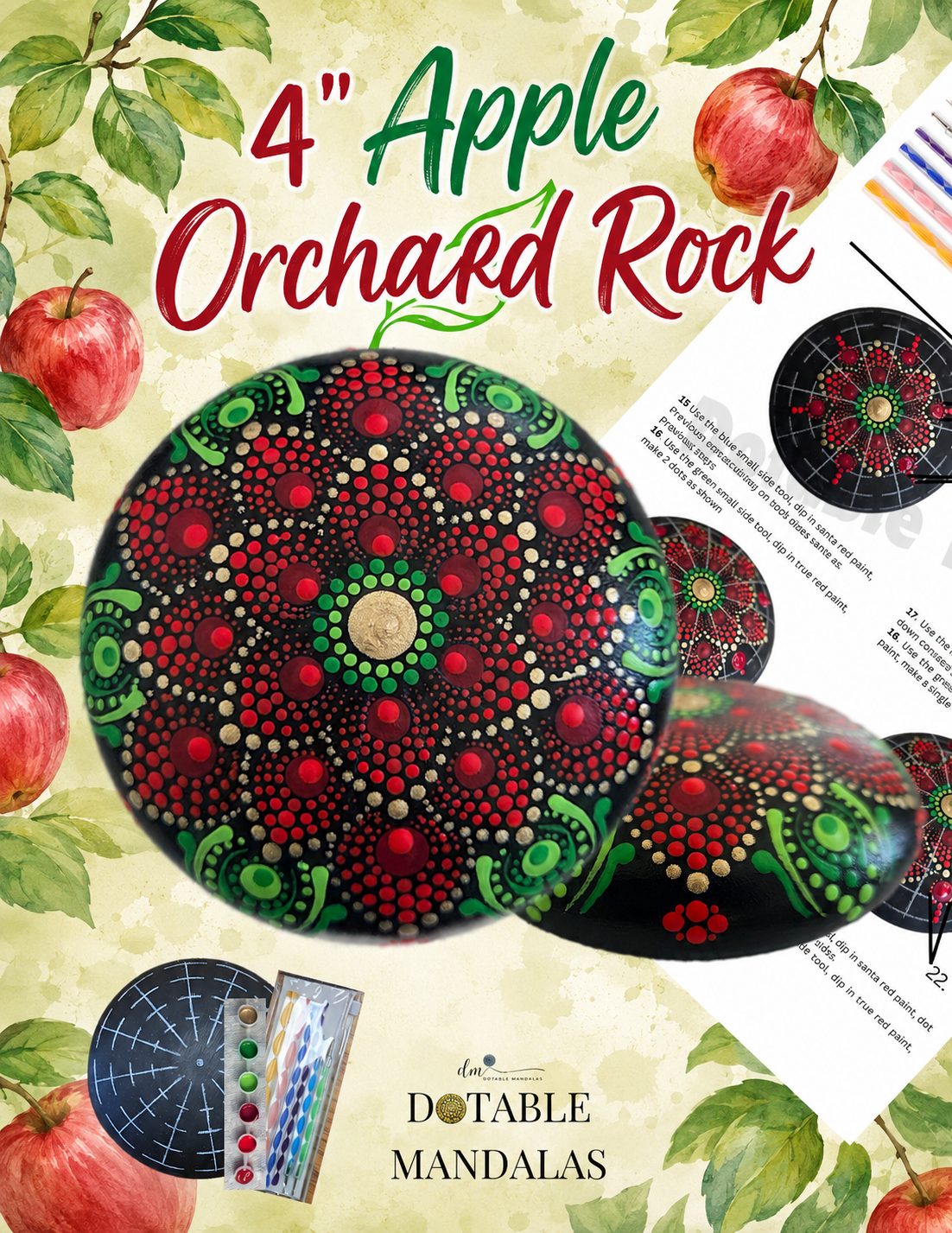 Apple Orchard 4" Rock Dot-Painting Pattern Kit