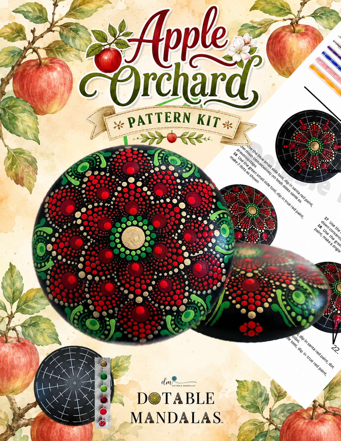 Apple Orchard 4" Rock Dot-Painting Pattern Kit