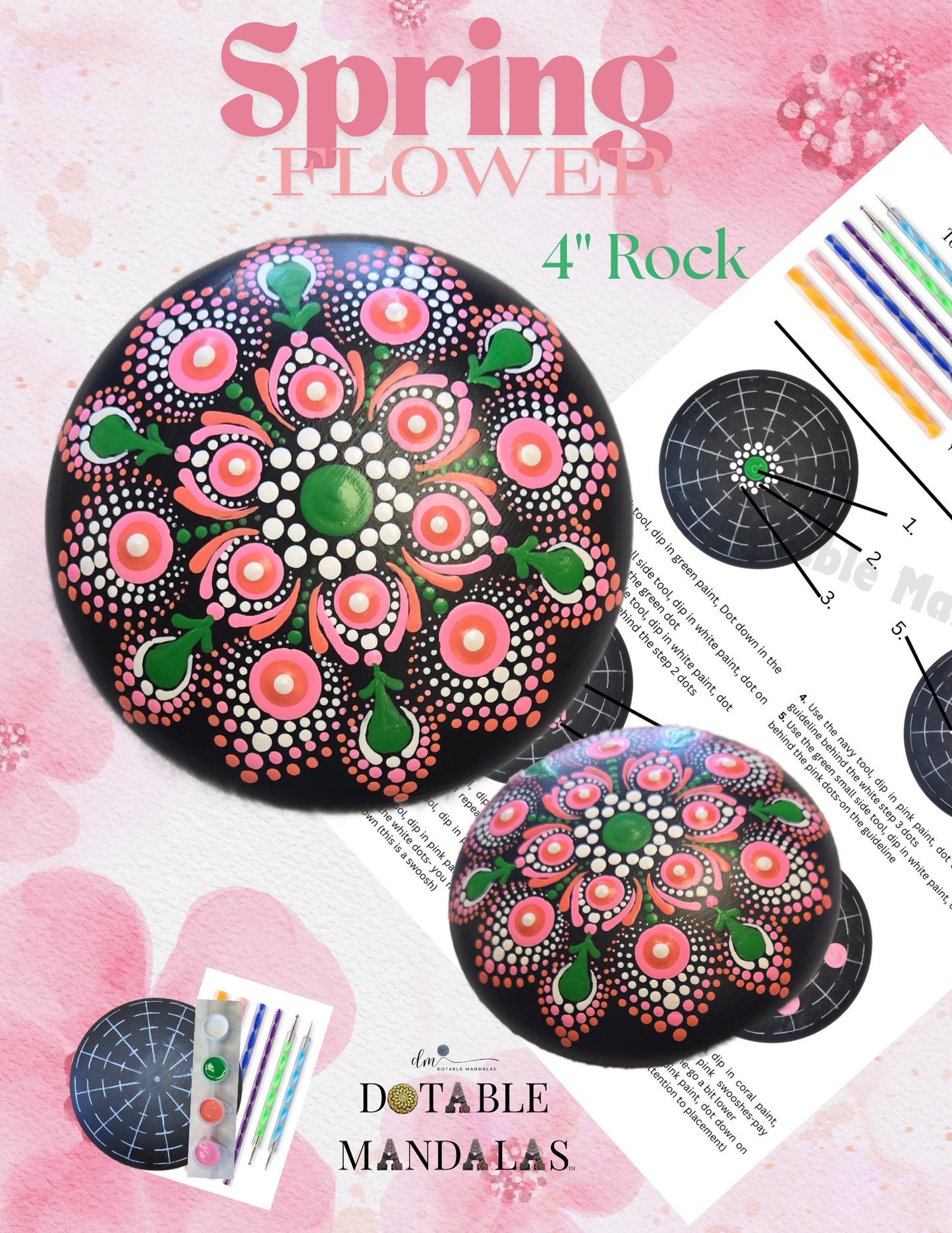 Spring Flower 4" Rock Dot-Painting Pattern Kit