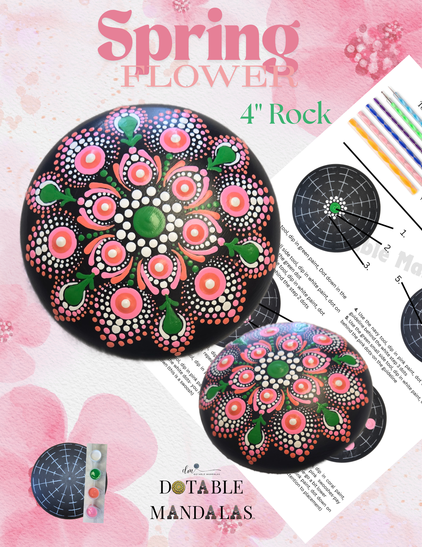 Spring Flower 4" Rock Dot-Painting Pattern Kit