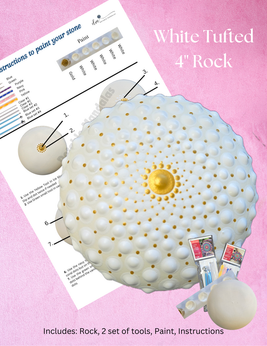 White Tufted 4" Rock Dot-Painting Kit