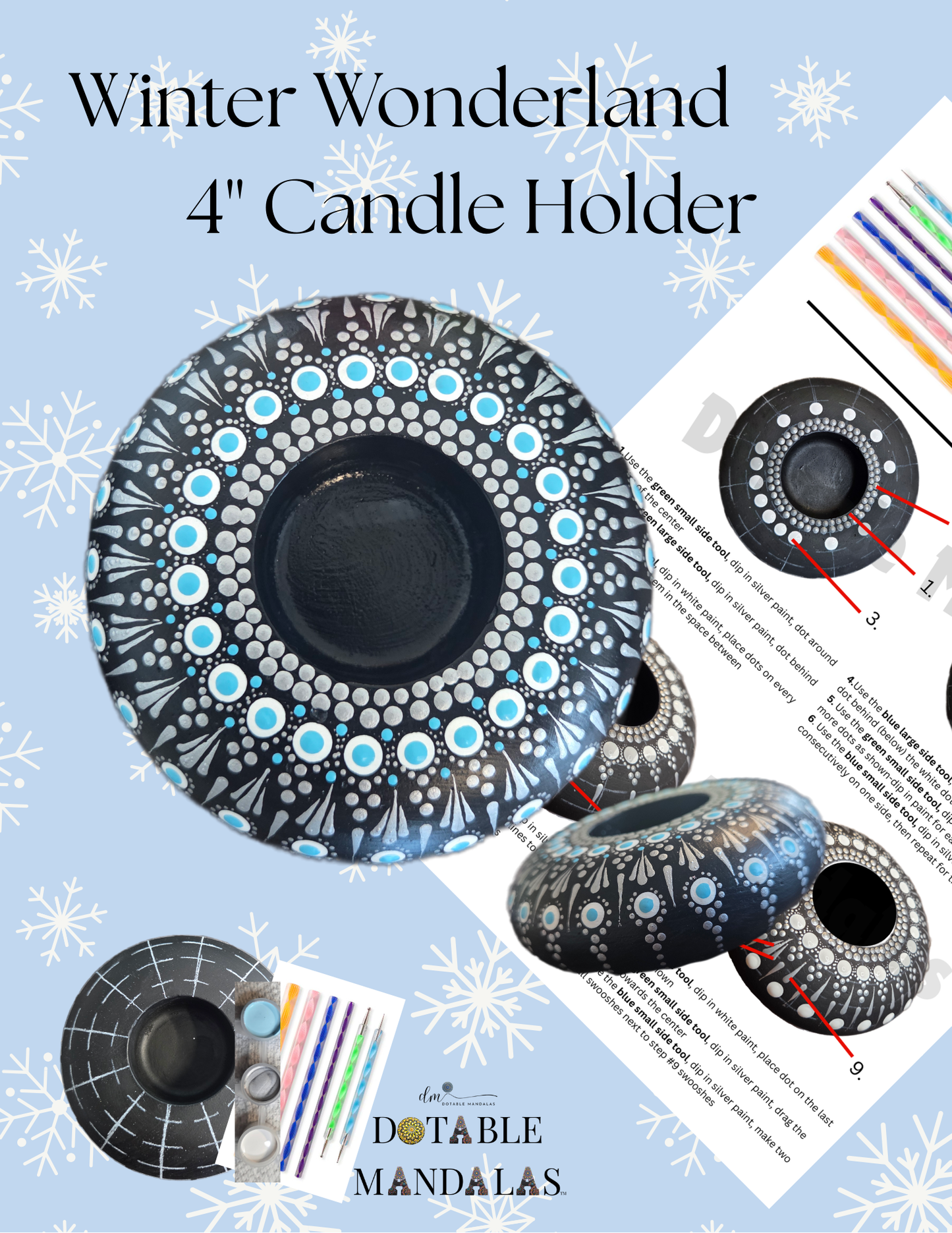 Winter Wonderland 4" Candle Holder Dot-Painting Pattern Kit