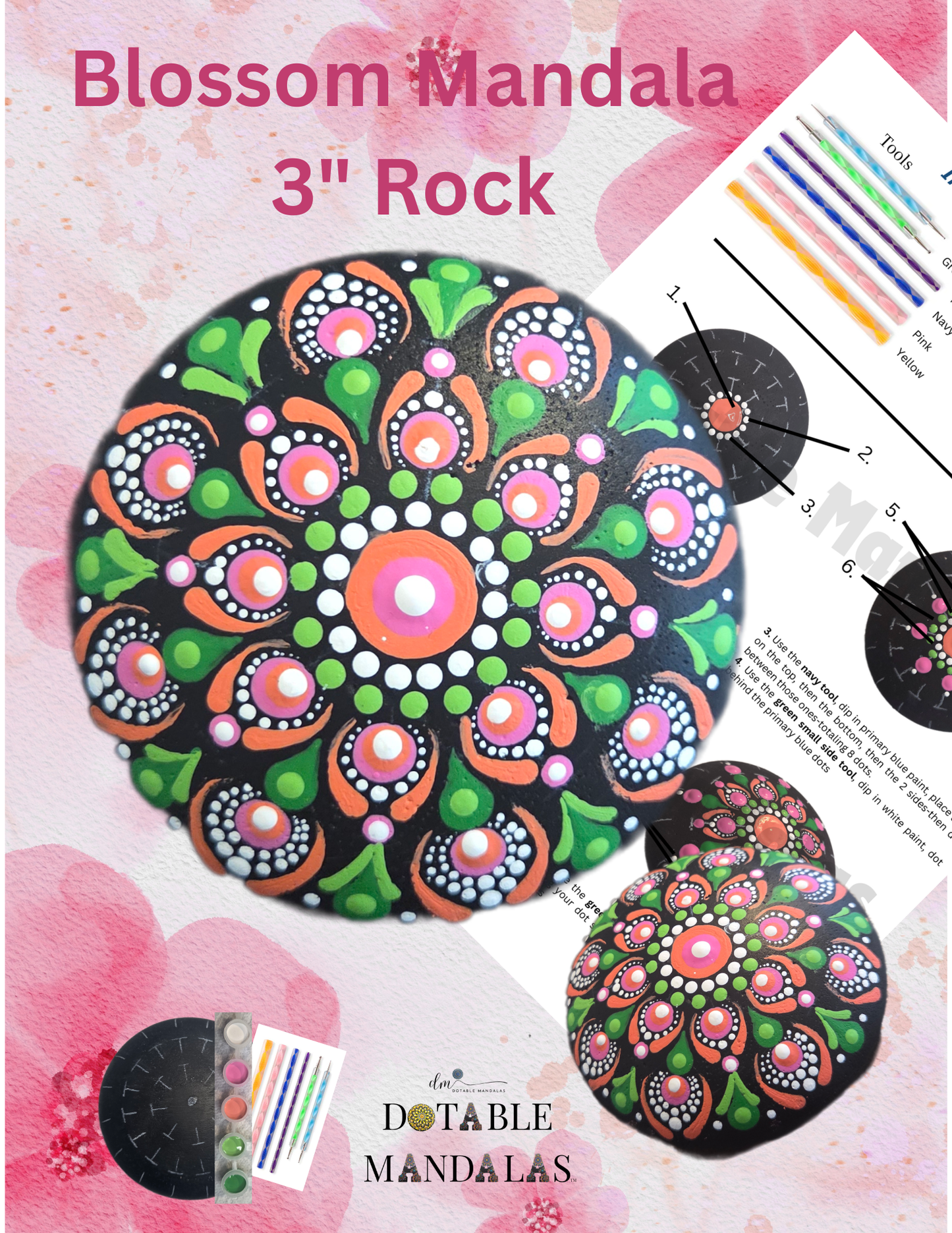 Wildflower Mandala – 3" Rock Dot-Painting Kit