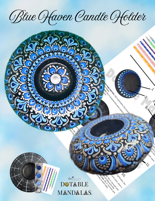 Blue Haven 4 "Candle Holder – Dot-Painting Pattern Kit