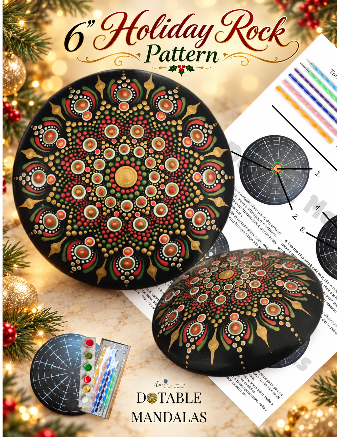 Holiday Mandala 6" Rock Dot-Painting Pattern Kit