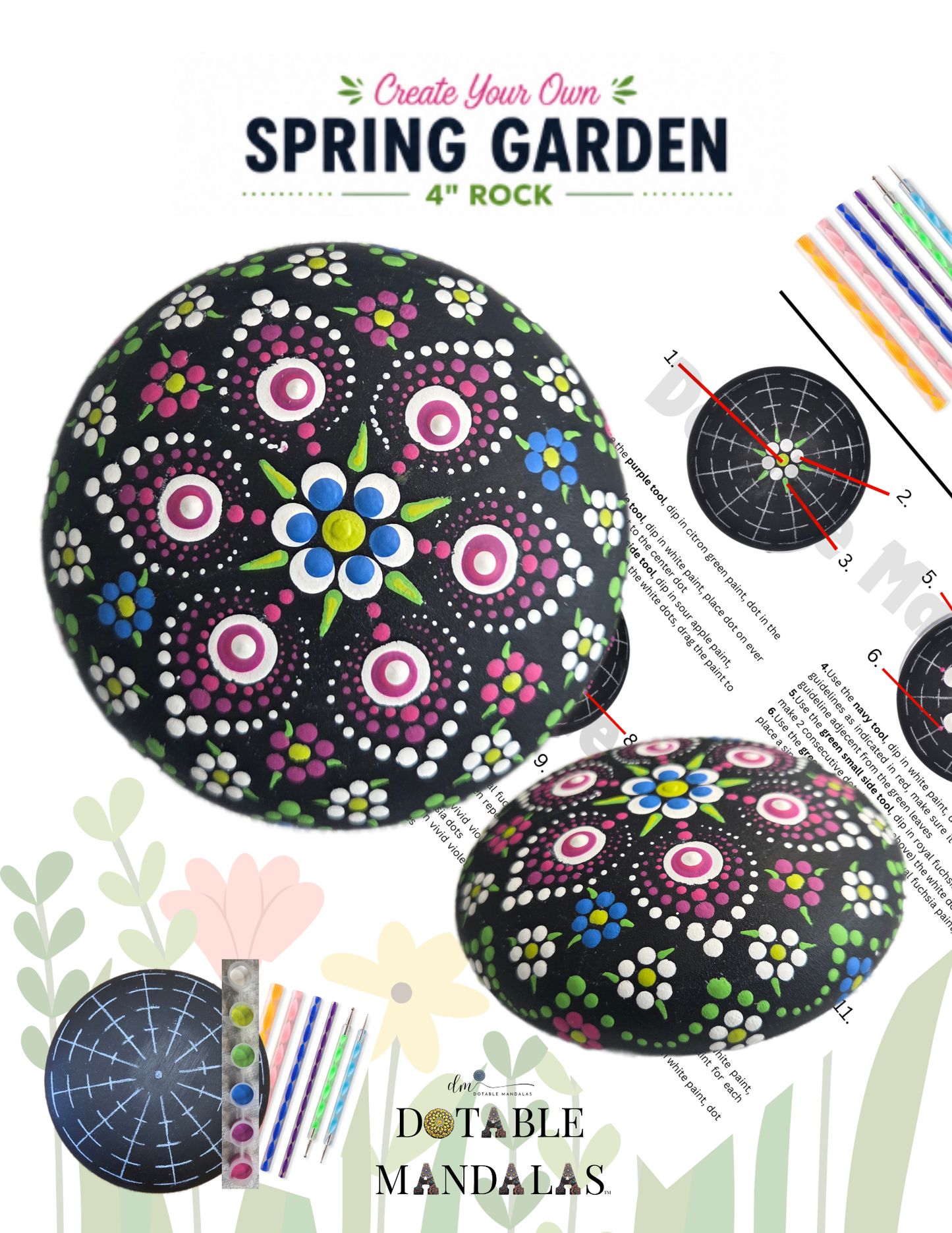 Spring Garden 4" Rock Dot-Painting Pattern Kit