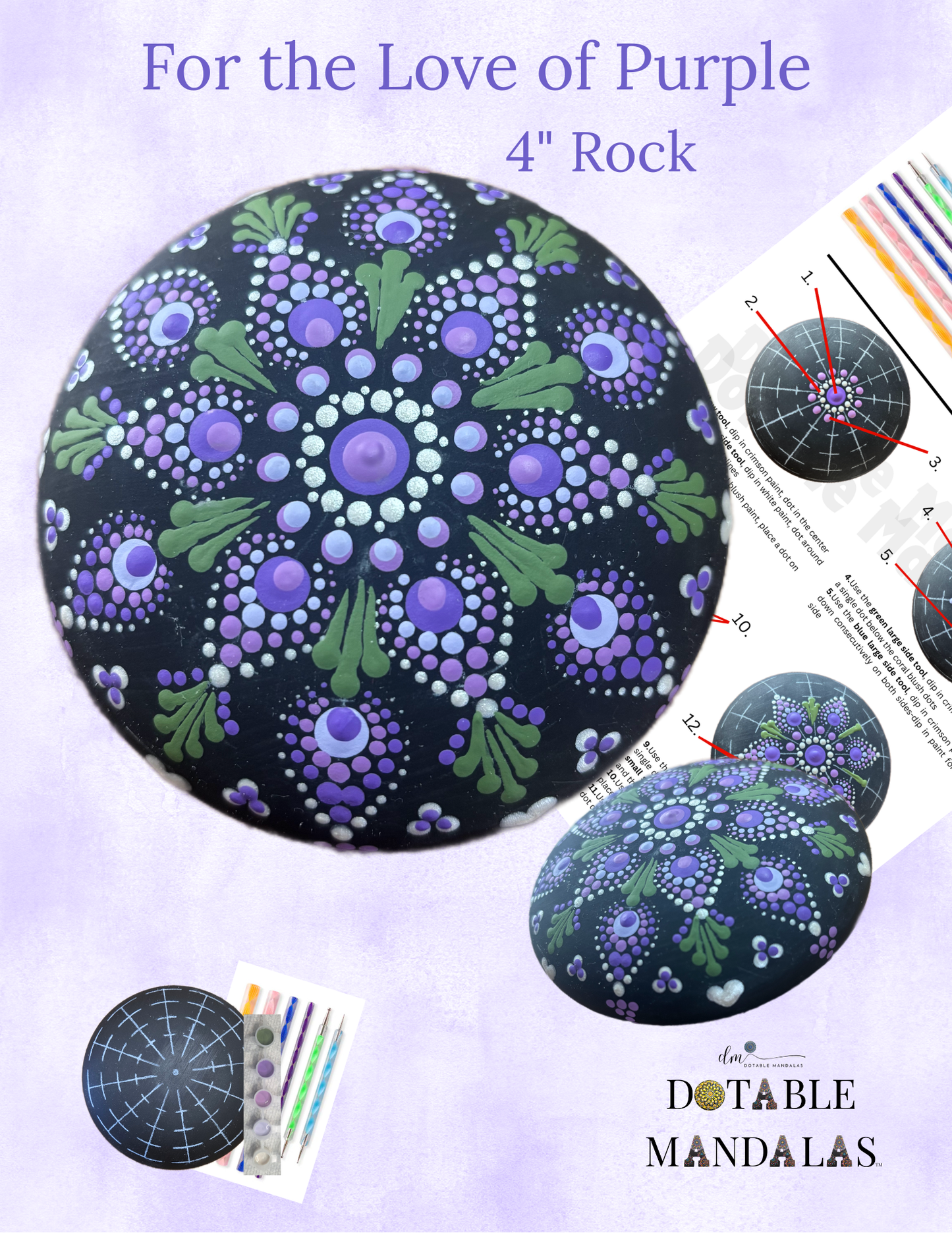 For the Love of Purple -4" Mandala Rock Dot-Painting Kit