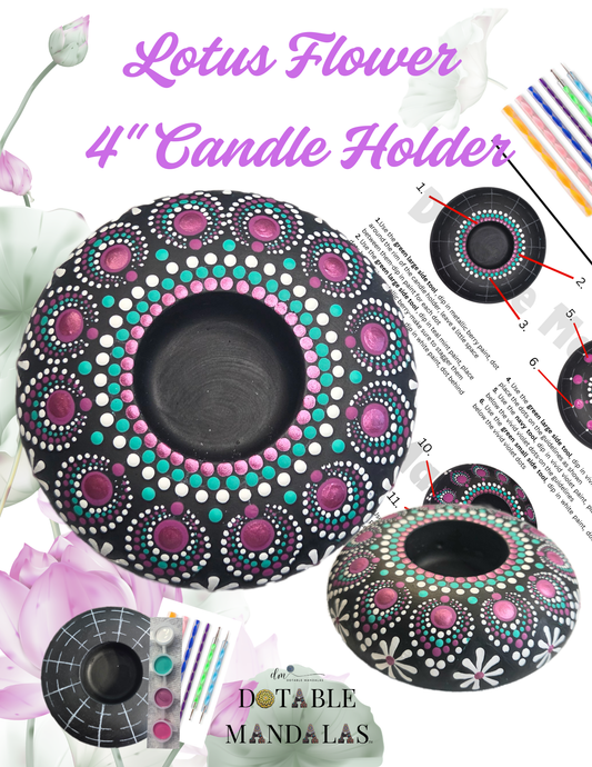 Lotus Flower 4" Candle Holder Dot-Painting Pattern Kit