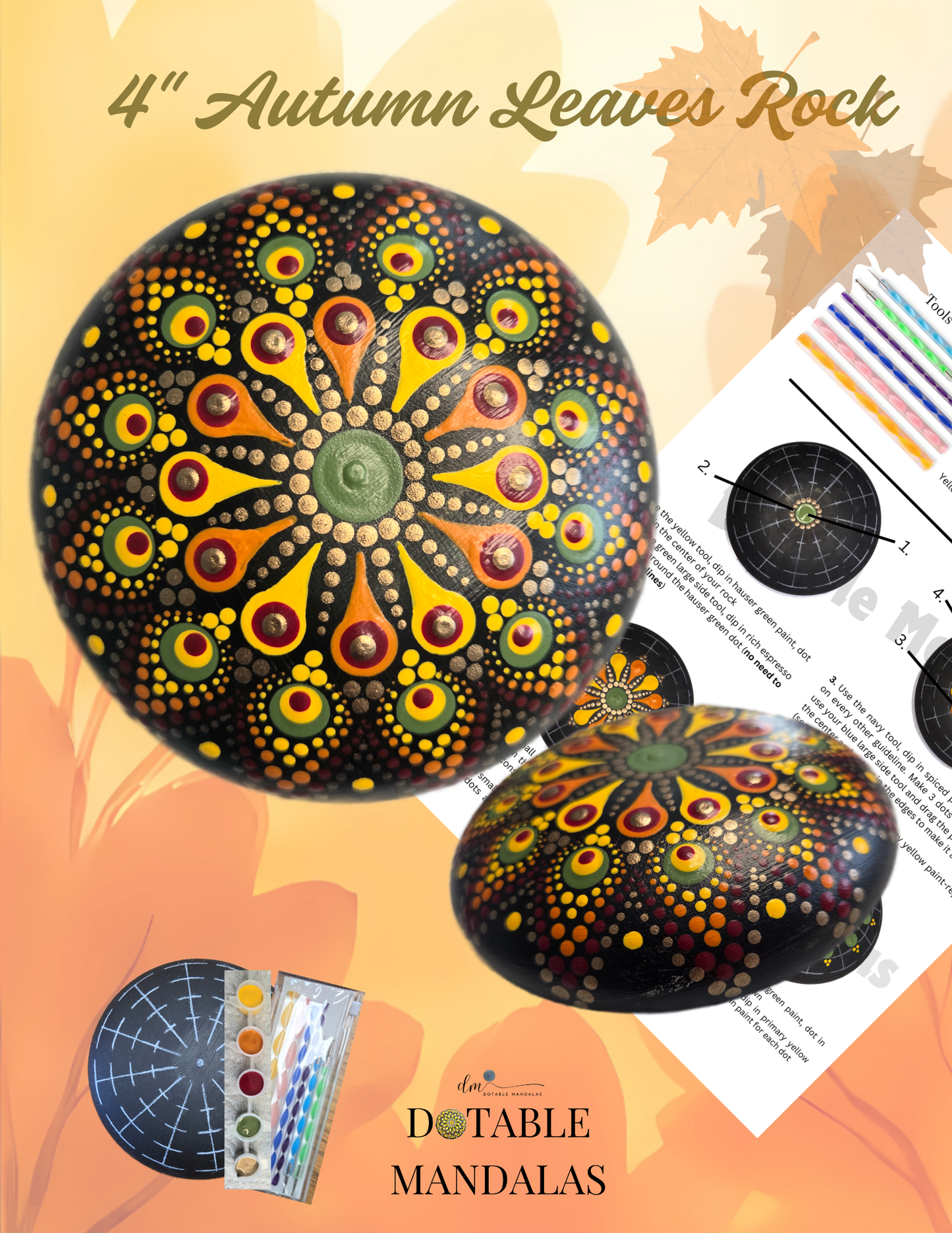 Autumn Leaves 4" Rock Dot-Painting Pattern Kit