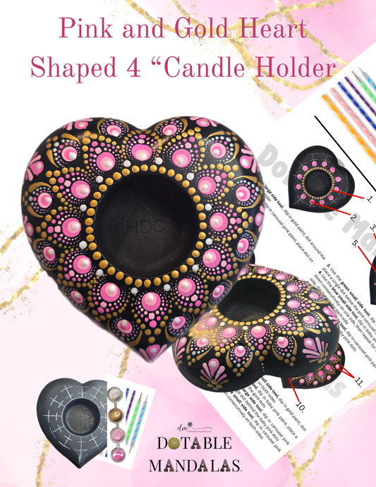 Pink & Gold Heart Shaped 4” Candle Holder