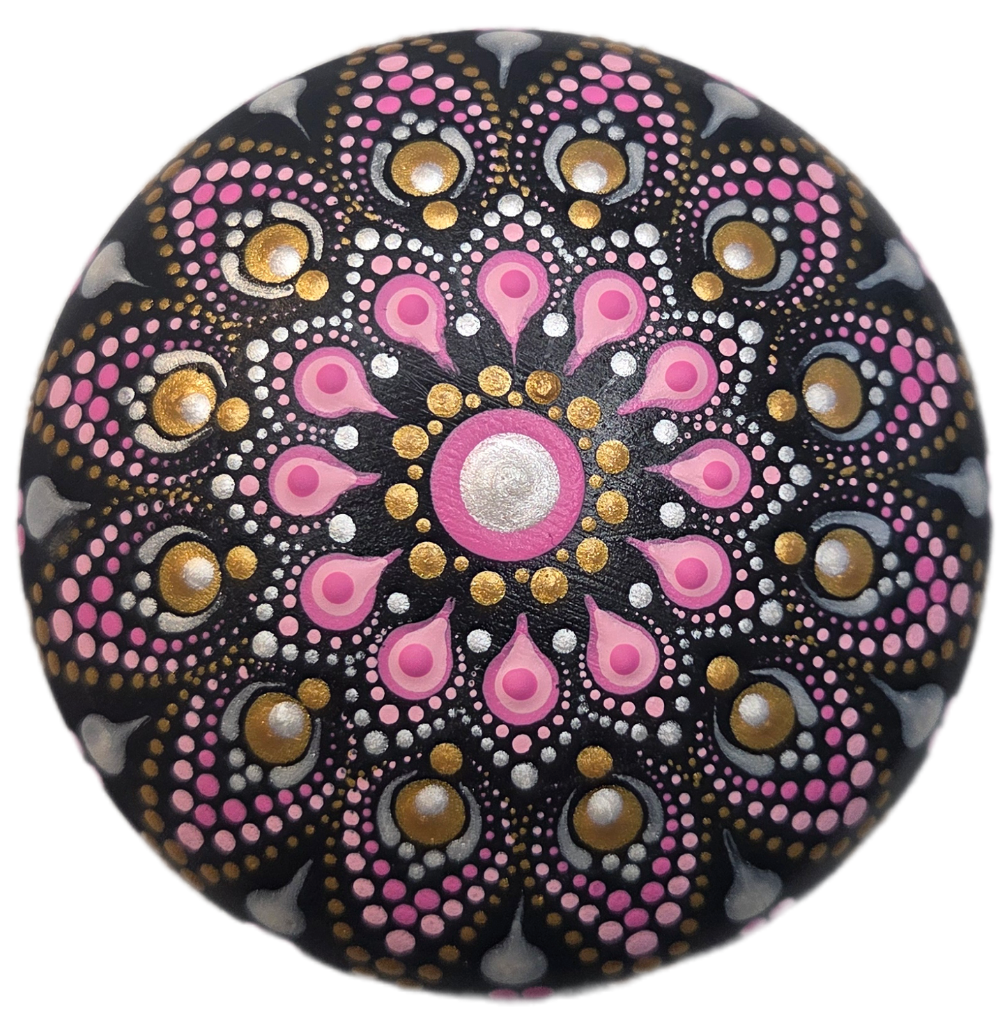 Pink and Gold Blossom Mandala Rock Dot-Painting Pattern Kit