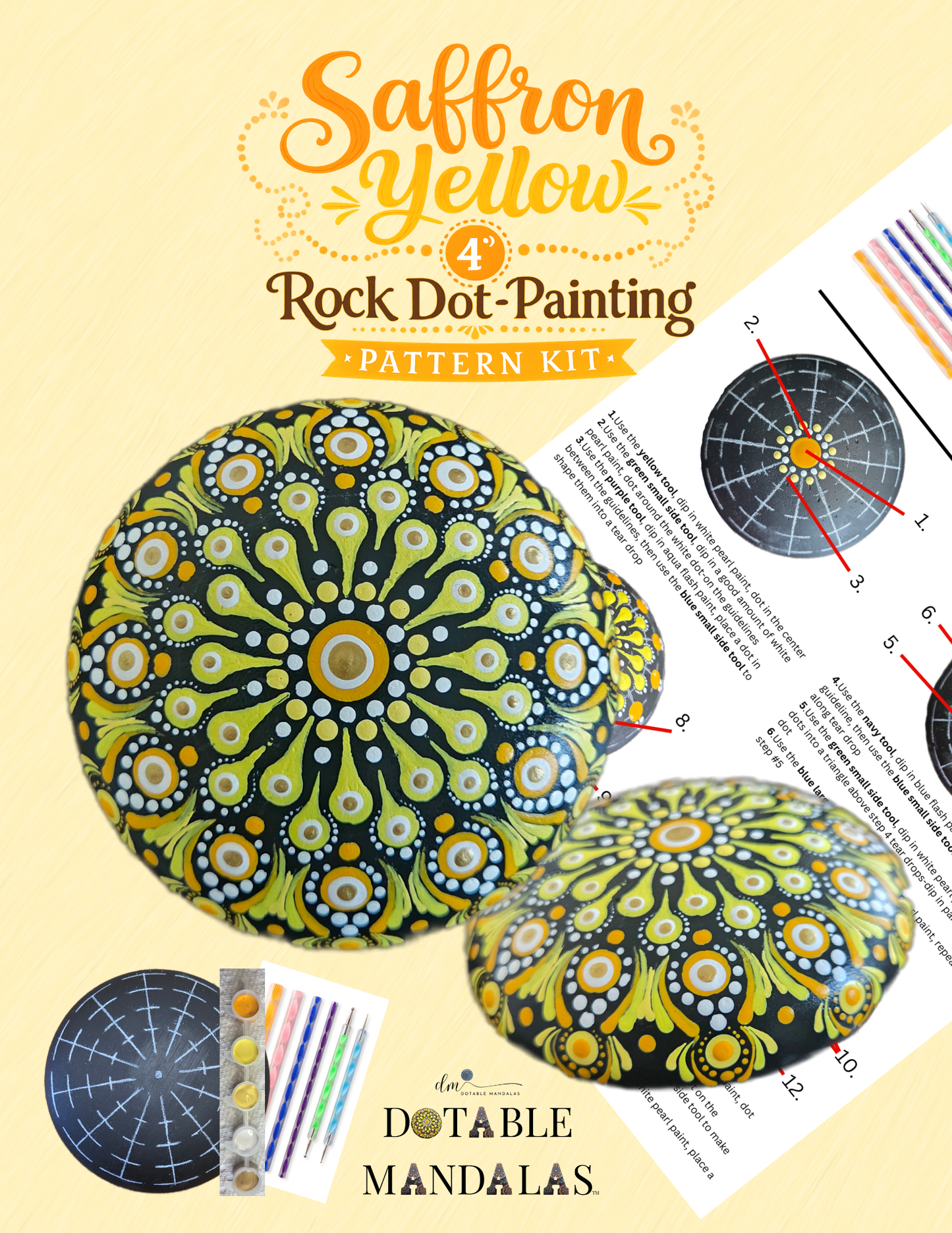 Saffron Yellow 4" Rock Dot-Painting Pattern Kit
