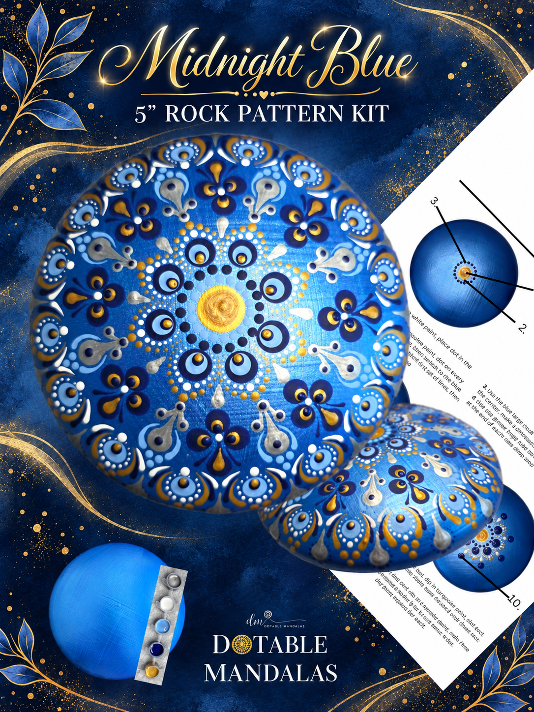 Midnight Blue 5" Rock Dot-Painting Pattern Kit