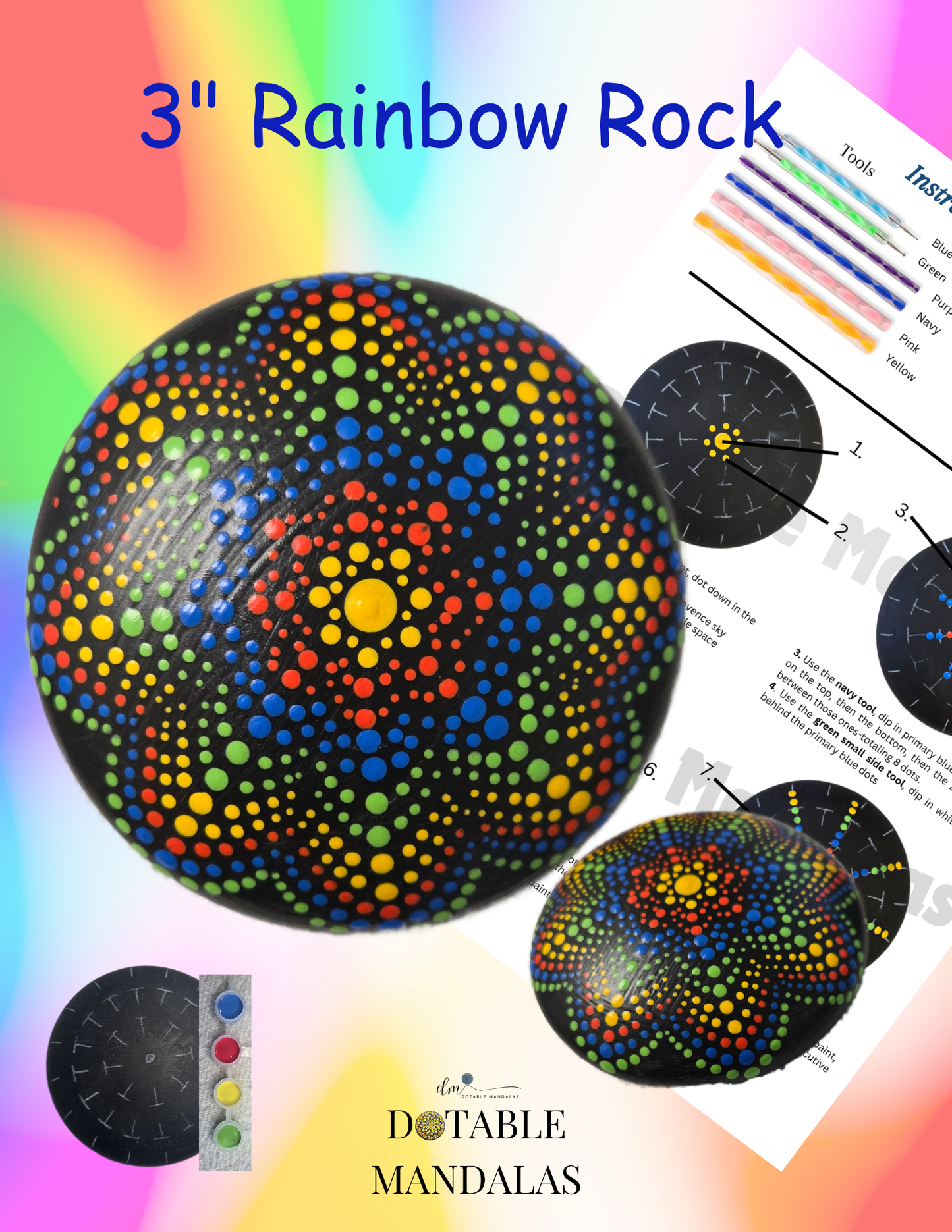 Rainbow Pattern 3" Rock Dot-Painting Kit