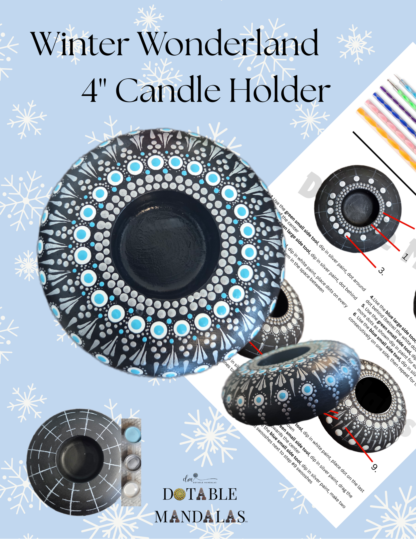 Winter Wonderland 4" Candle Holder Dot-Painting Pattern Kit