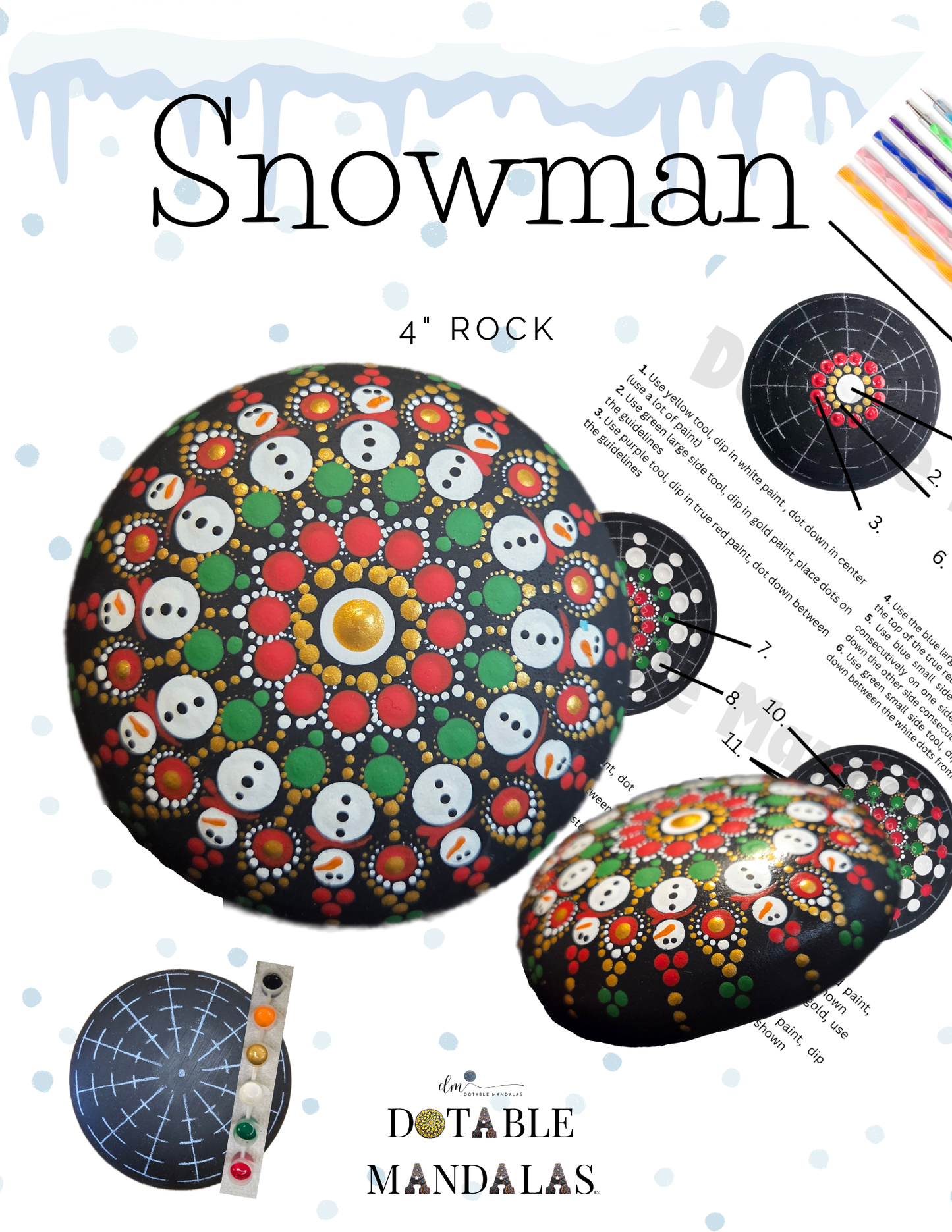 Snowman 4" Rock Dot-Painting Pattern Kit