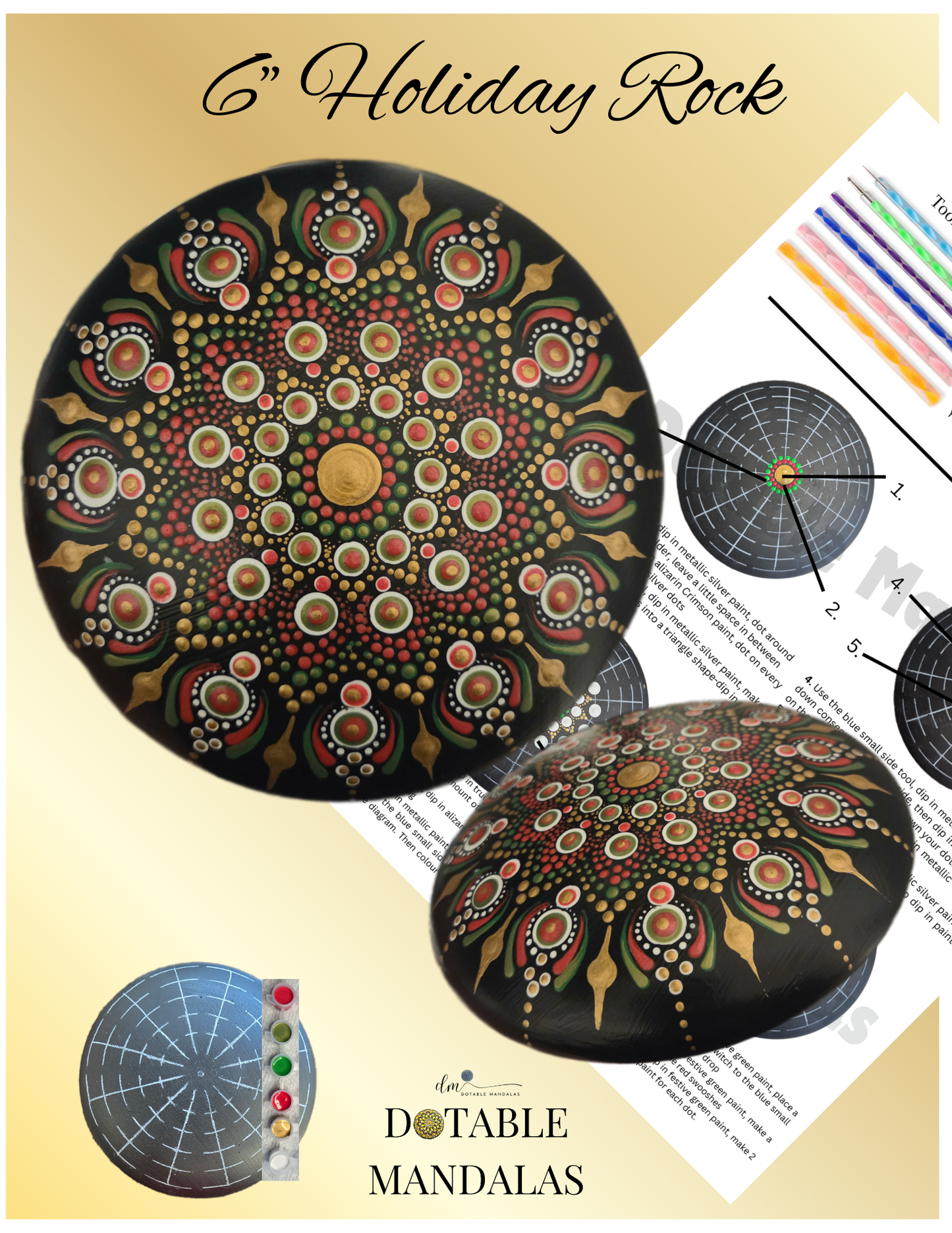 6" Holiday Rock Dot-Painting Kit