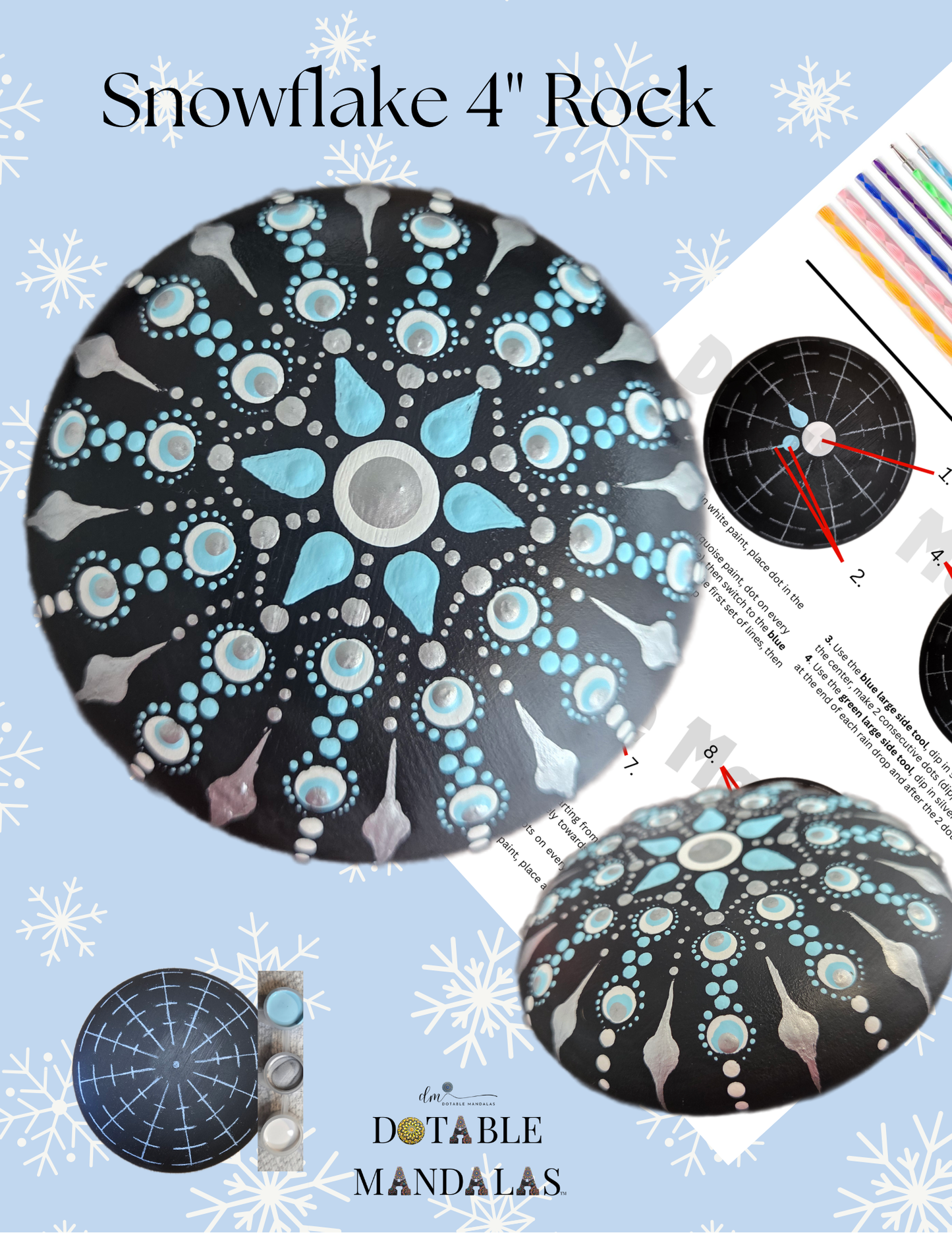Snowflake 4" Rock dot-painting Pattern Kit