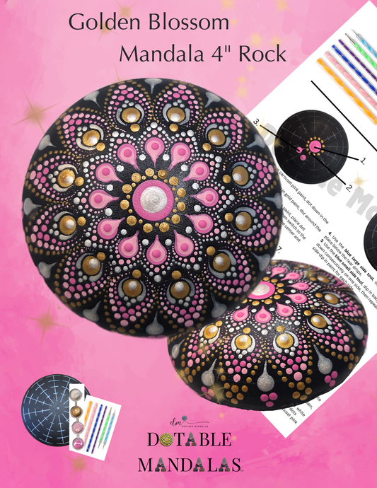 Golden Blossom Mandala Dot-Painting Pattern Kit