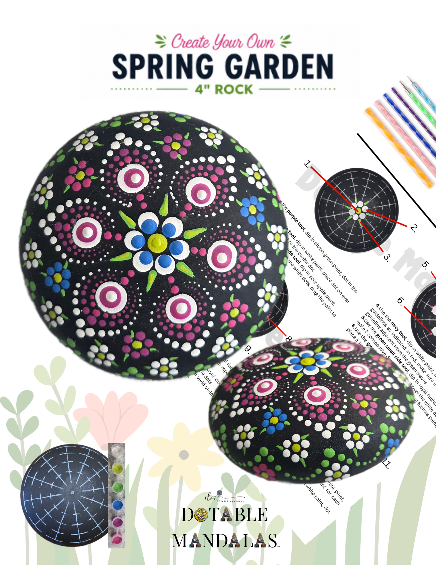 Spring Garden 4" Rock Dot-Painting Pattern Kit