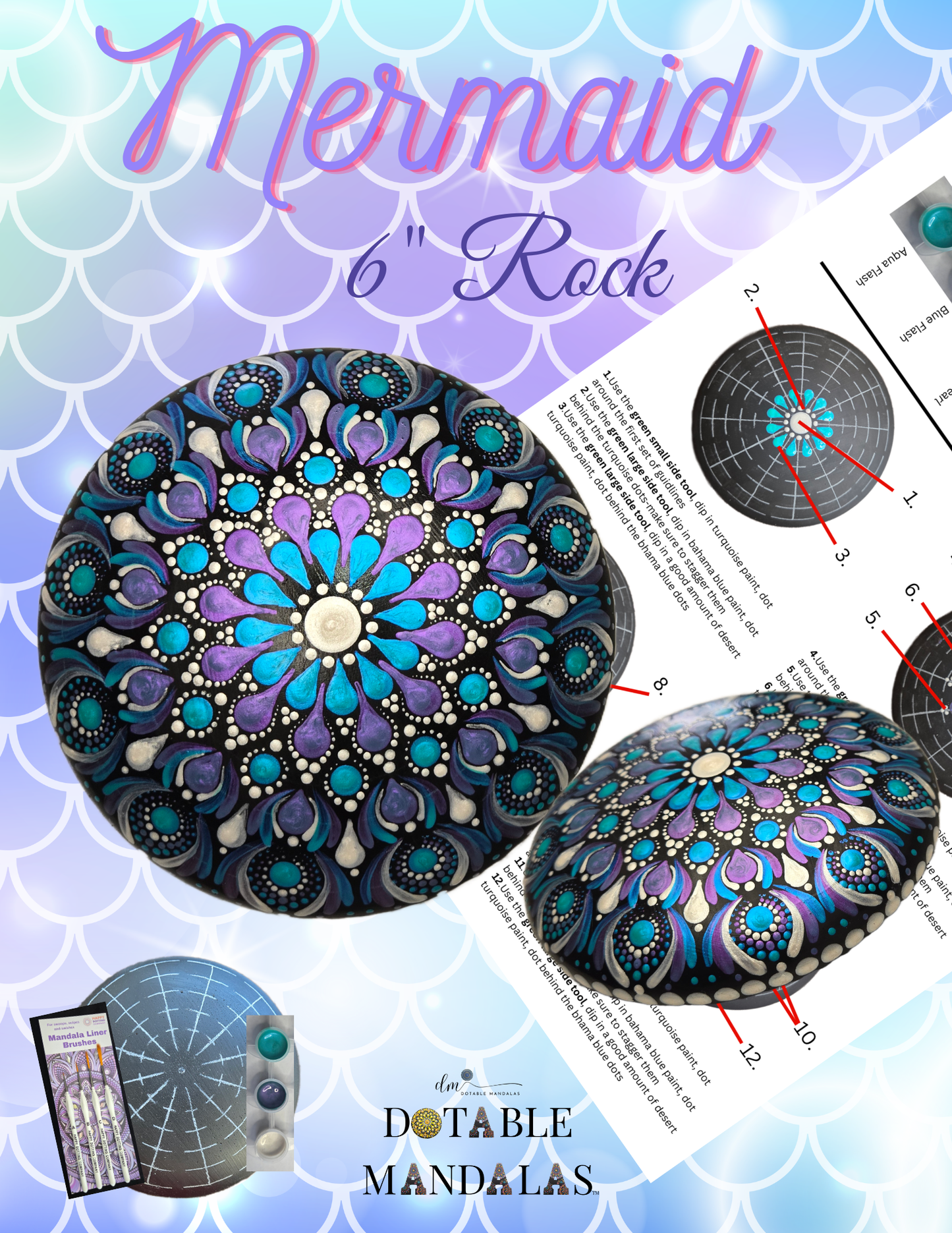 Mermaid Inspired 6" Rock Dot-Painting Pattern Kit