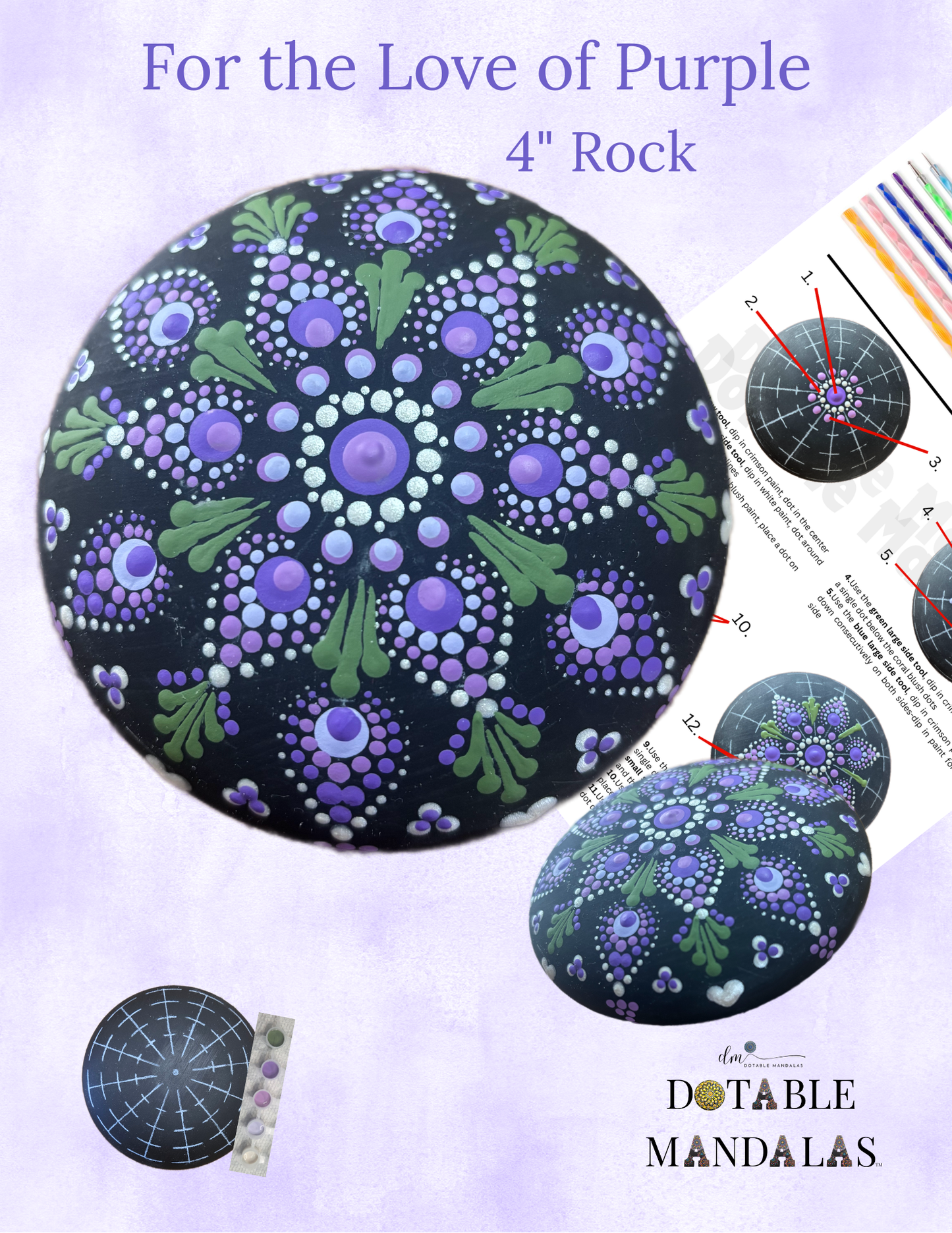 For the Love of Purple -4" Mandala Rock Dot-Painting Kit
