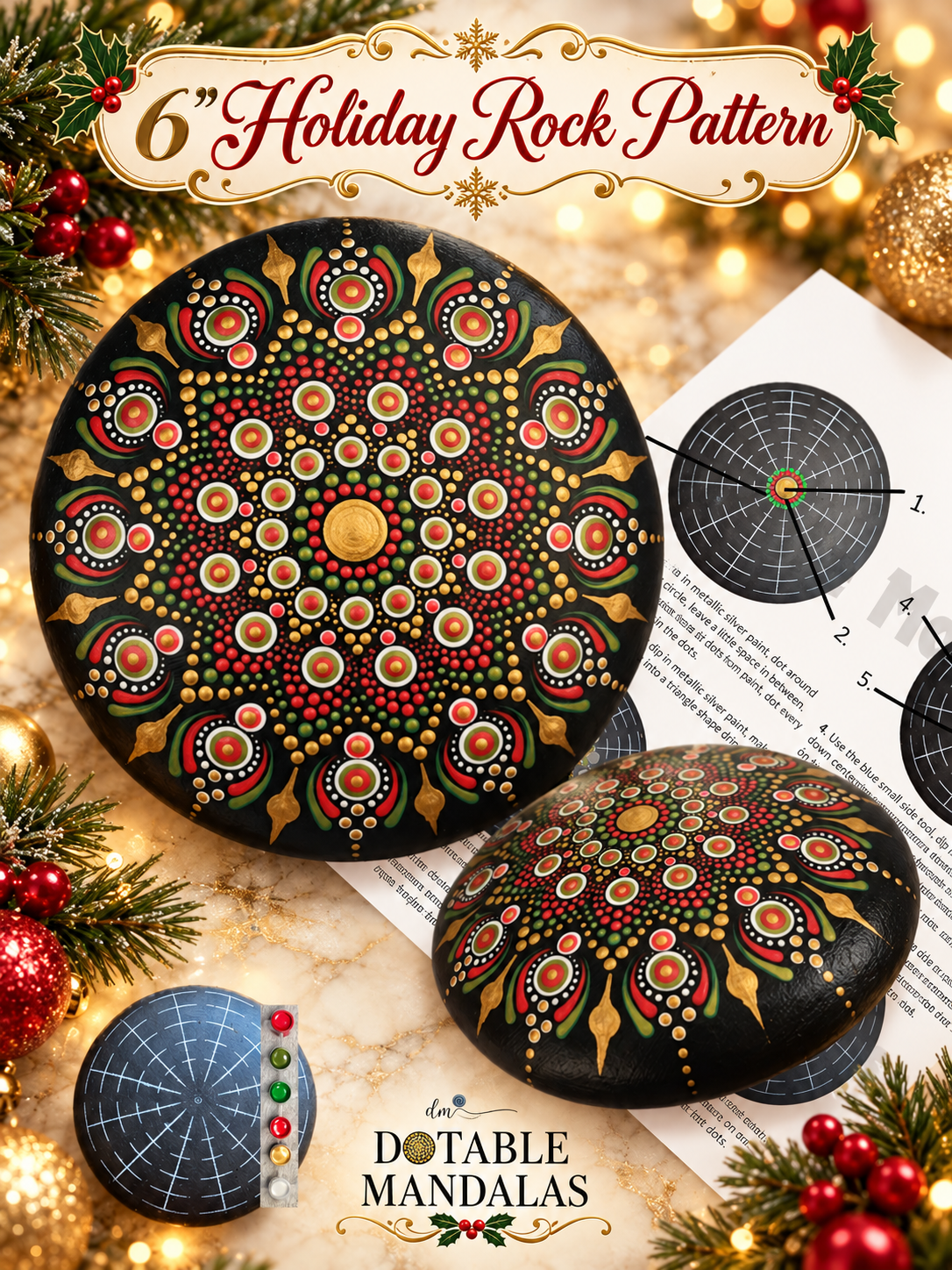 Holiday Mandala 6" Rock Dot-Painting Pattern Kit