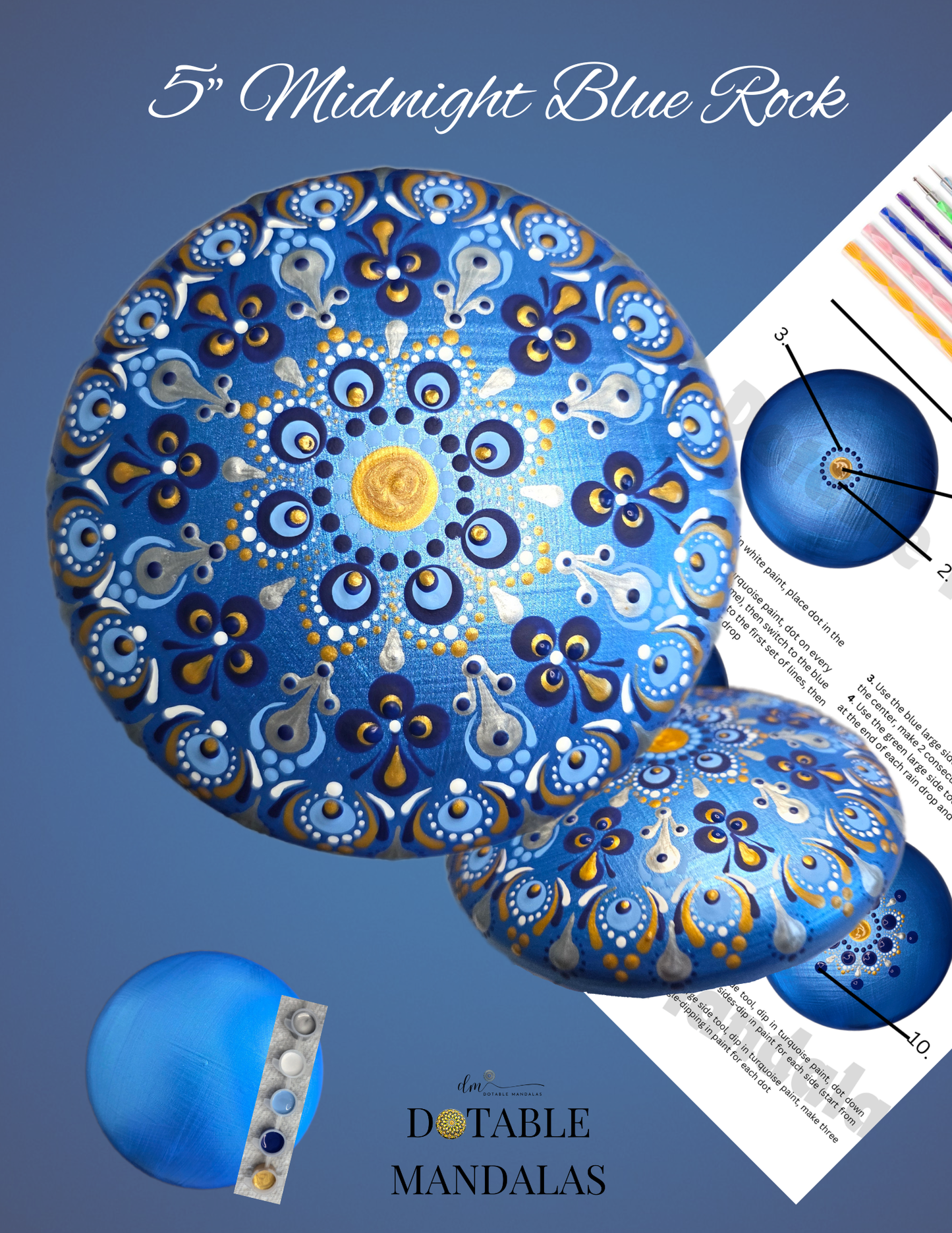 Midnight Blue 5" Rock Dot-Painting Pattern Kit
