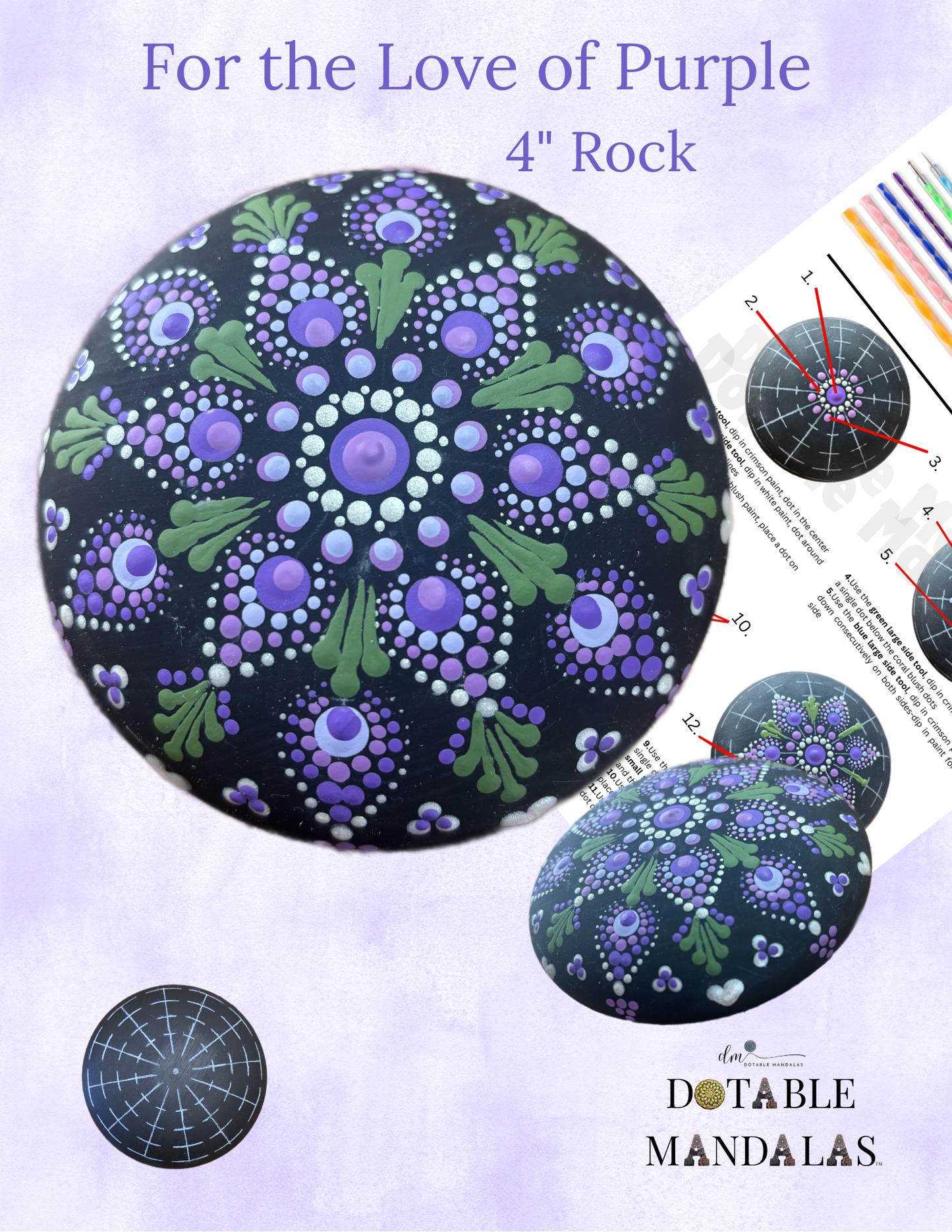For the Love of Purple -4" Mandala Rock Dot-Painting Kit