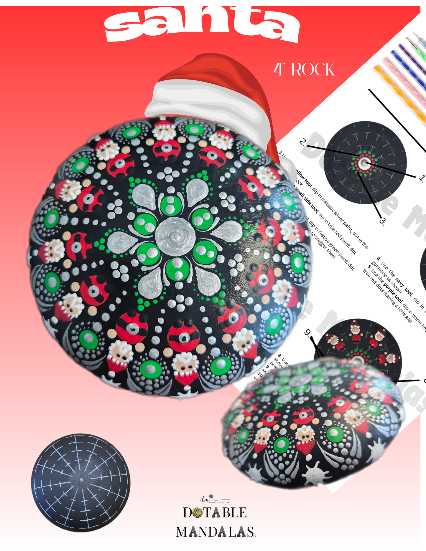 Santa 4" Rock Dot-Painting Pattern Kit