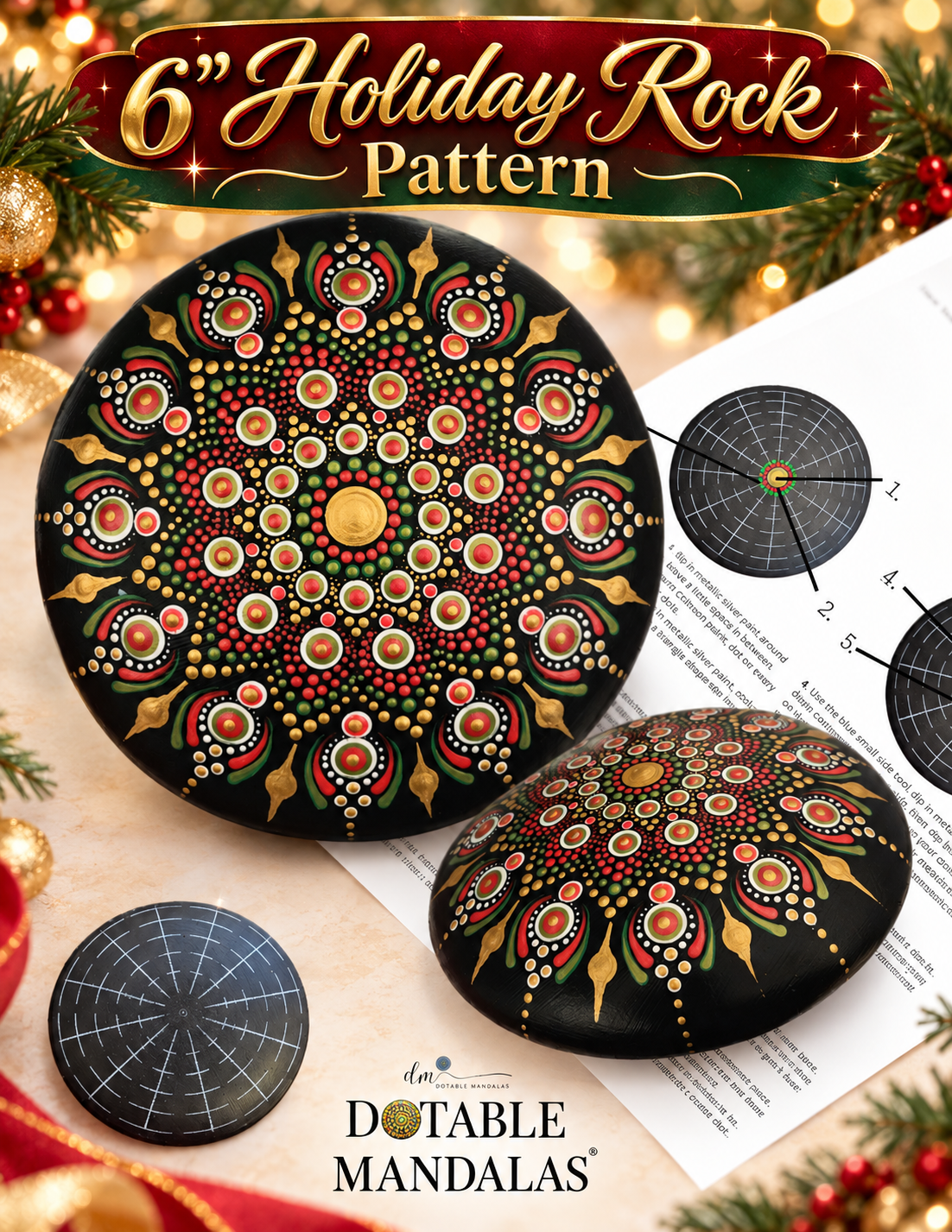 Holiday Mandala 6" Rock Dot-Painting Pattern Kit