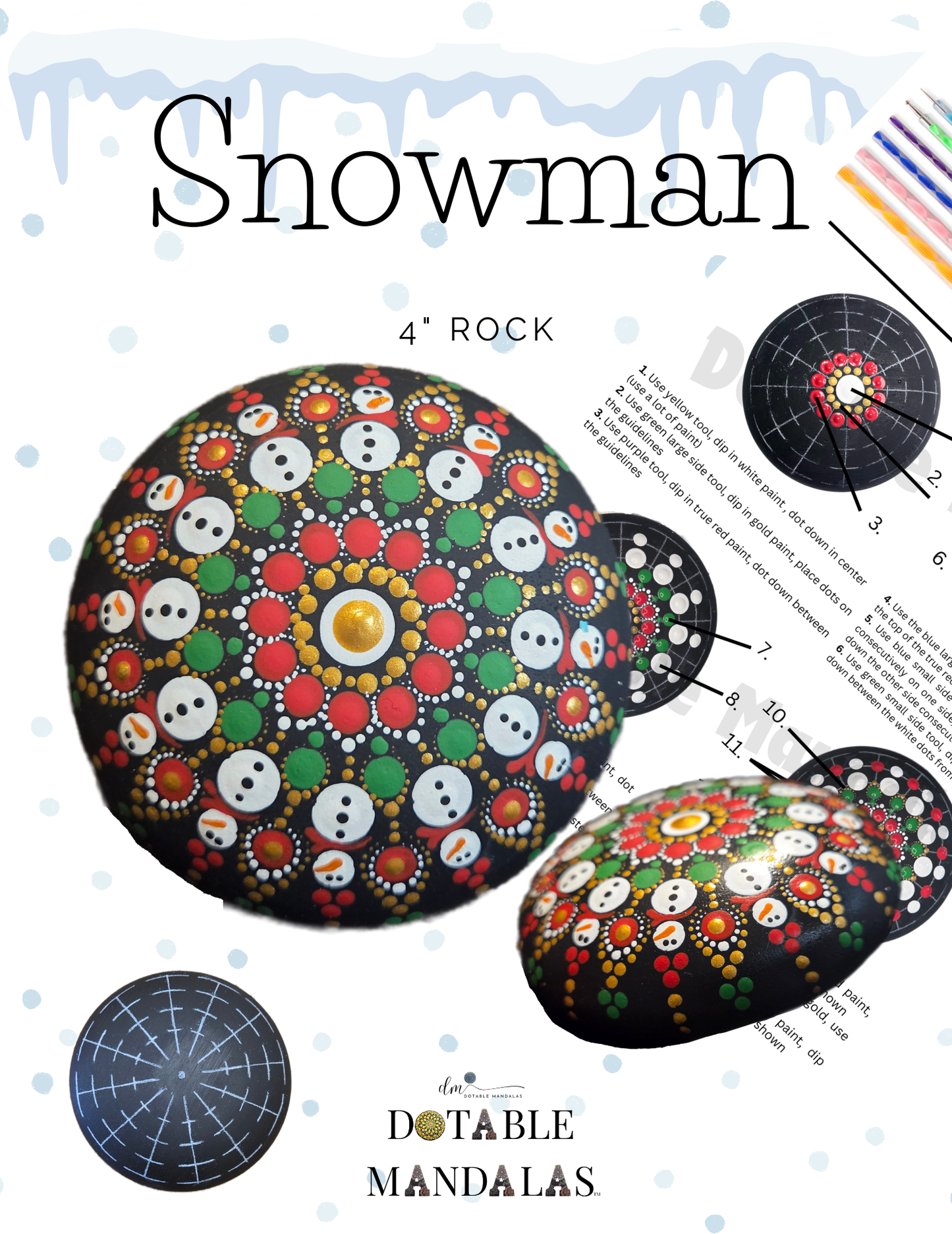 Snowman 4" Rock Dot-Painting Pattern Kit
