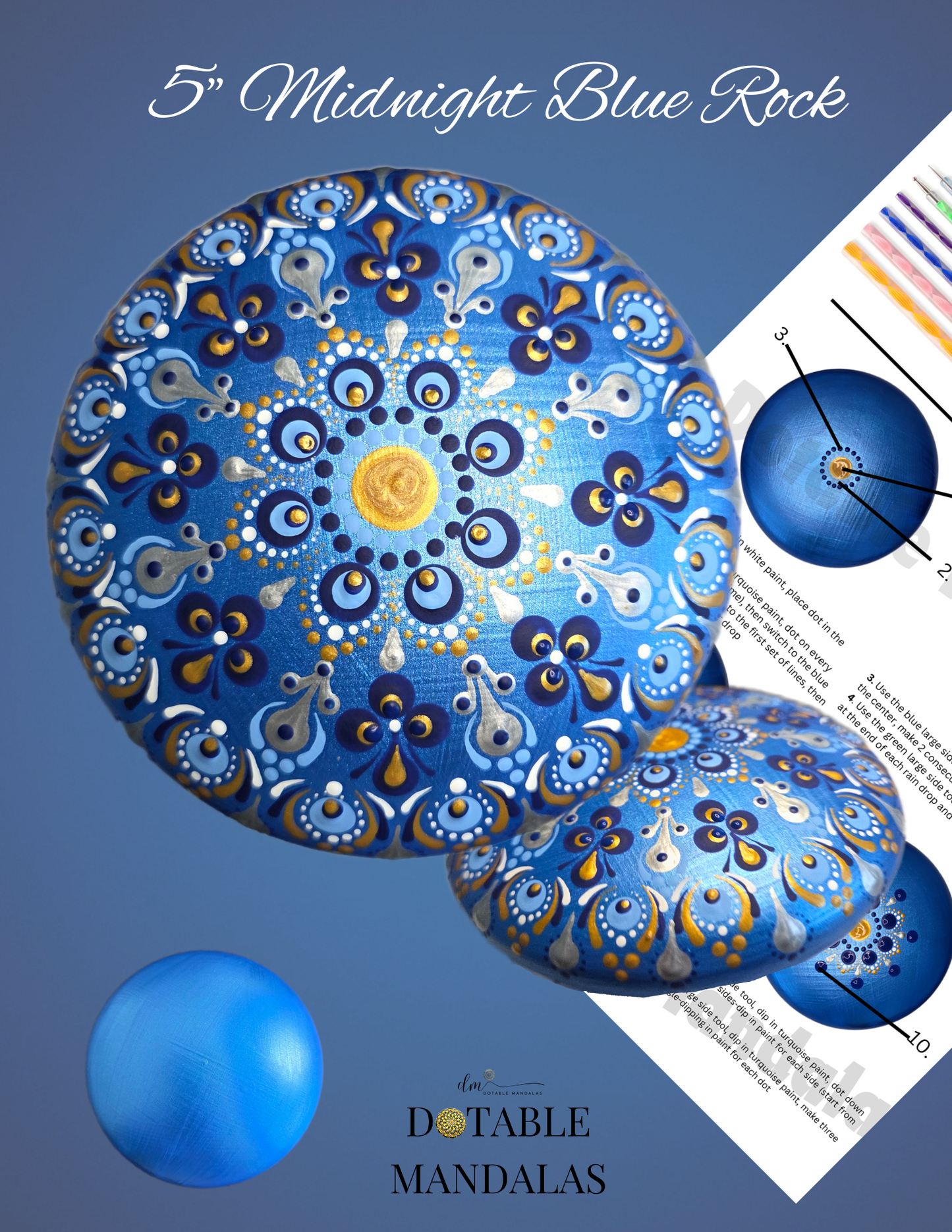 Midnight Blue 5" Rock Dot-Painting Pattern Kit