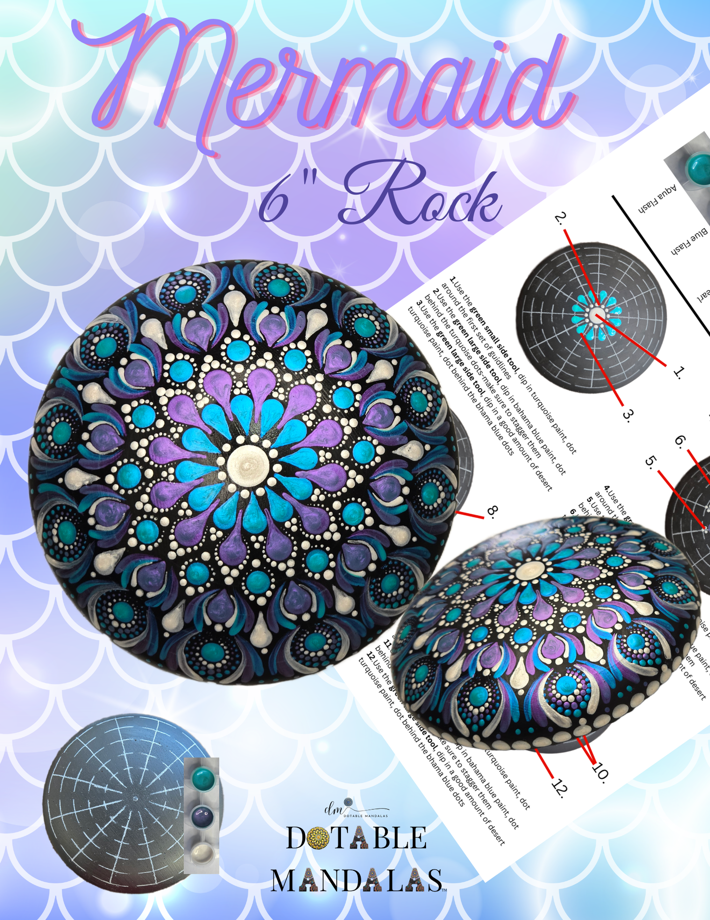Mermaid Inspired 6" Rock Dot-Painting Pattern Kit