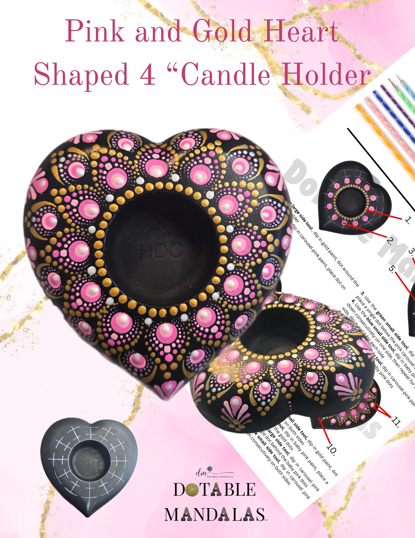 Pink & Gold Heart Shaped 4” Candle Holder