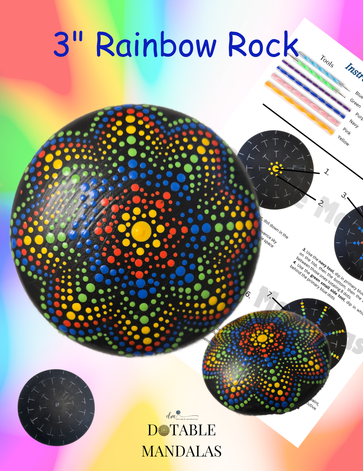 Rainbow Pattern 3" Rock Dot-Painting Kit