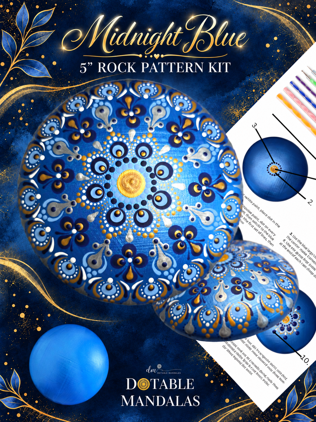 Midnight Blue 5" Rock Dot-Painting Pattern Kit