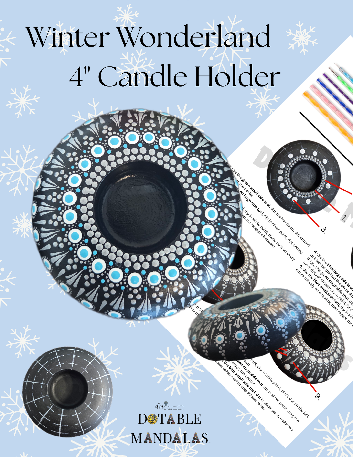 Winter Wonderland 4" Candle Holder Dot-Painting Pattern Kit