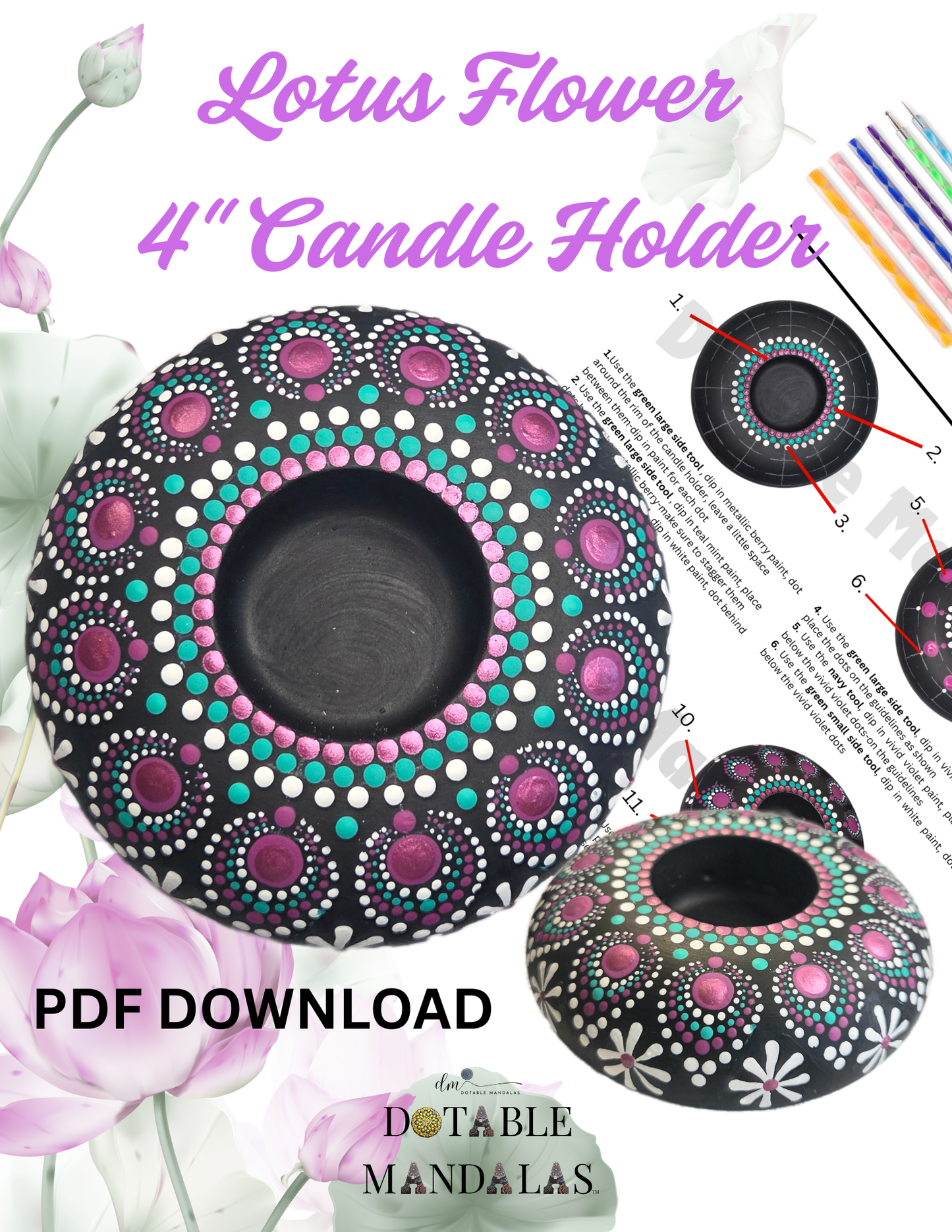 Lotus Flower 4" Candle Holder Pattern Kit (Download Version)