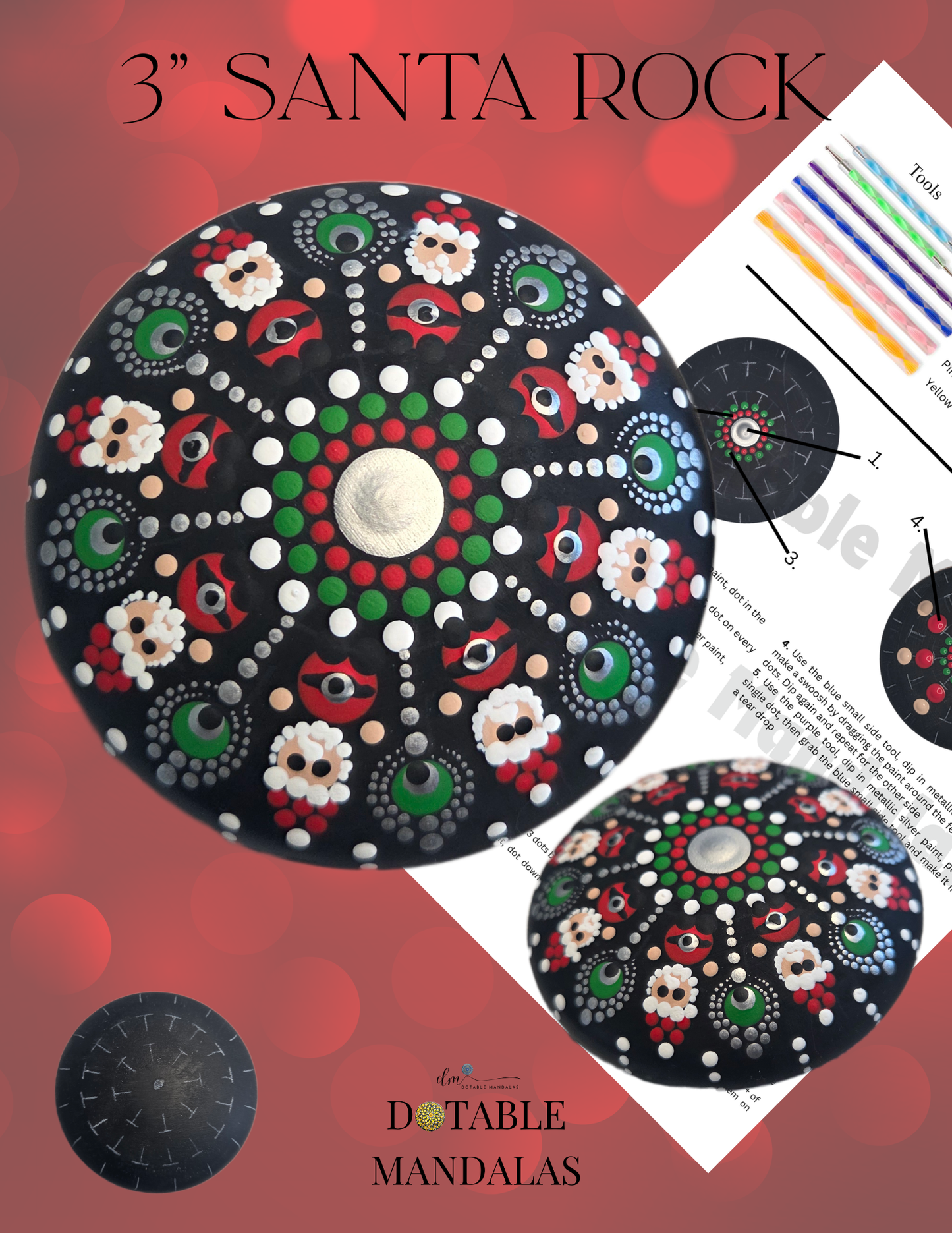 Santa 3" Rock Dot-Painting Pattern Kit (Kid-Friendly)