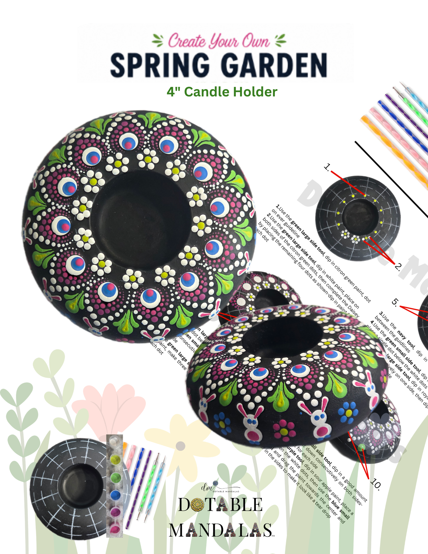 Spring Garden 4" Candle Holder dot-Painting Pattern Kit
