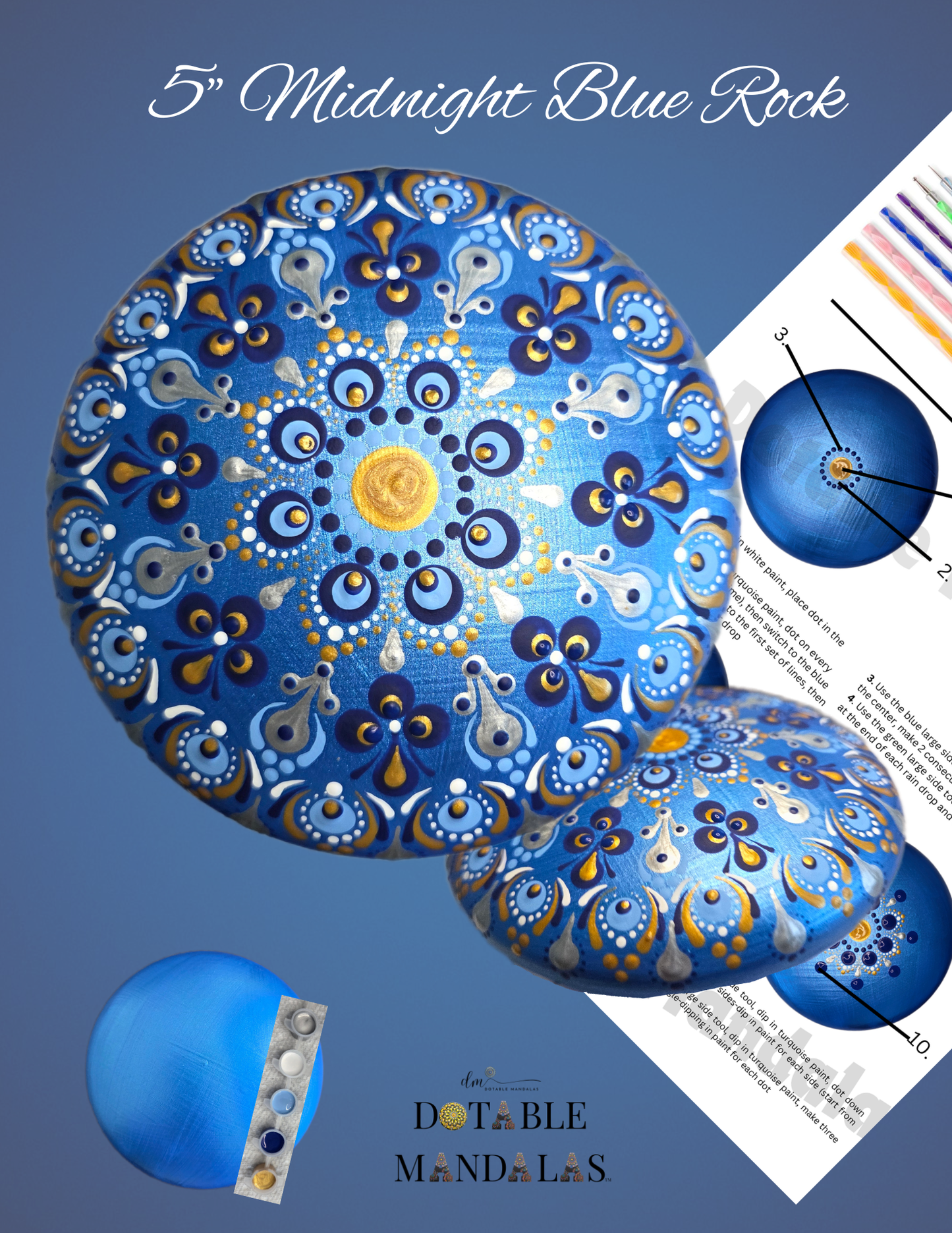 Midnight Blue 5" Rock Dot-Painting Pattern Kit