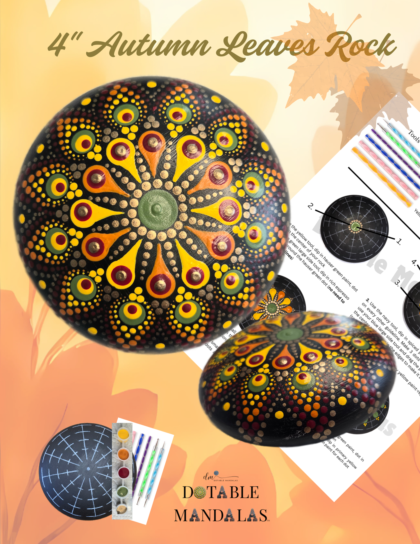 Autumn Leaves 4" Rock Dot-Painting Pattern Kit