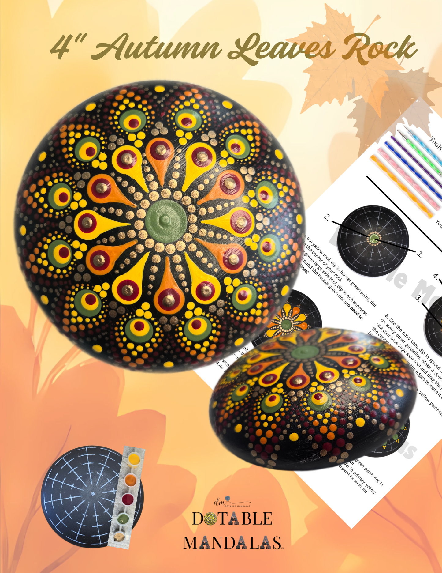 Autumn Leaves 4" Rock Dot-Painting Pattern Kit