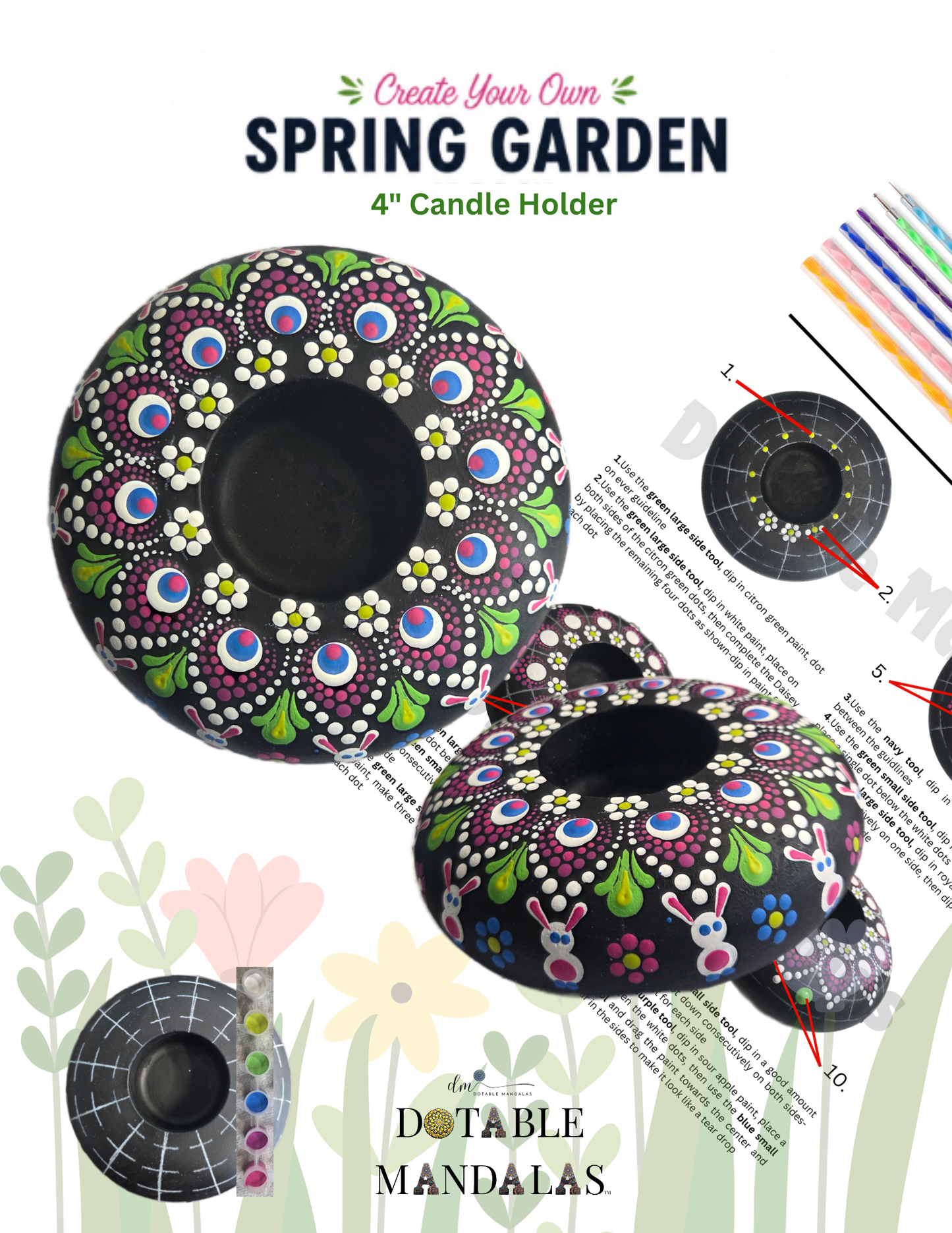 Spring Garden 4" Candle Holder dot-Painting Pattern Kit
