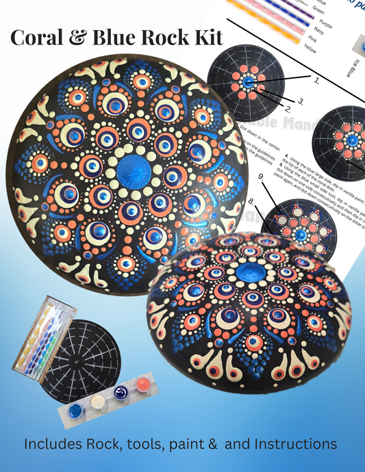 Coral & Blue Mandala 4" Rock Design Kit